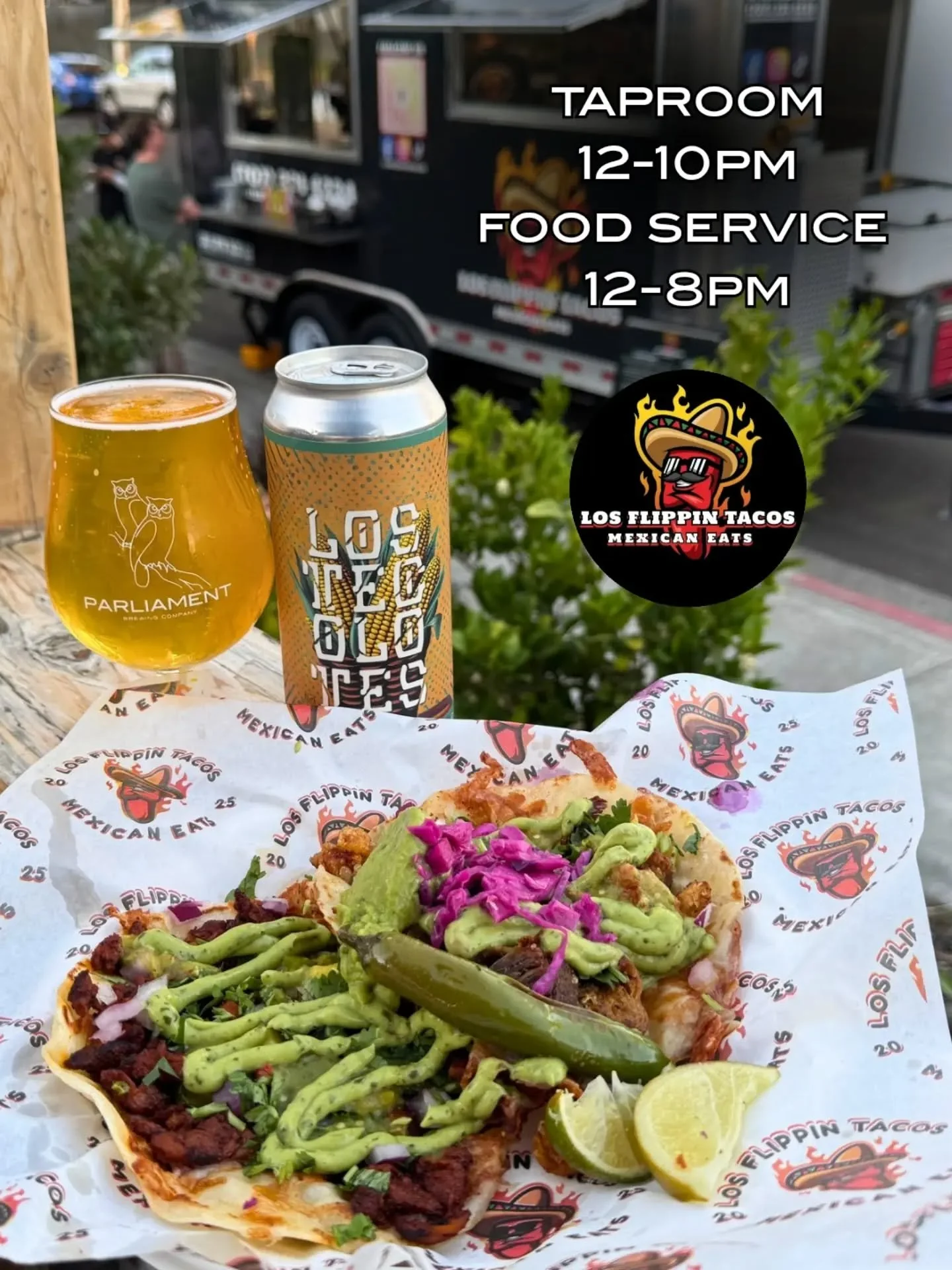 happy friday, let's cheers to that with some fresh beer and tacos 🍻

happy hour is still running til 5 for $1 off all of our full pours including our crisp mexican lager, los tecolotes. it goes perfectly with @losflippintacos street and signature fl