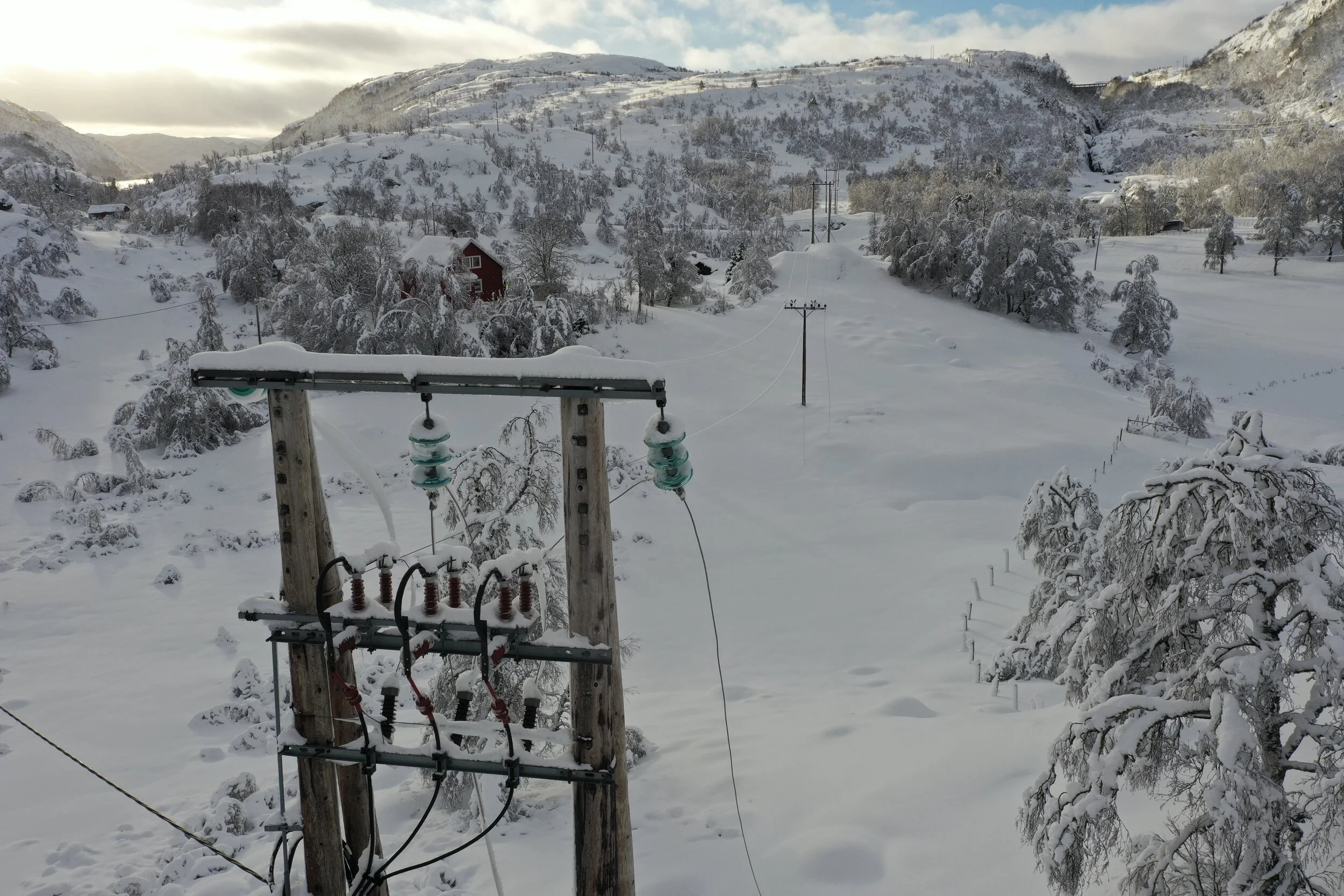 Broken lines: This drone image shows two power lines that had broken and which had come into contact with the ground.