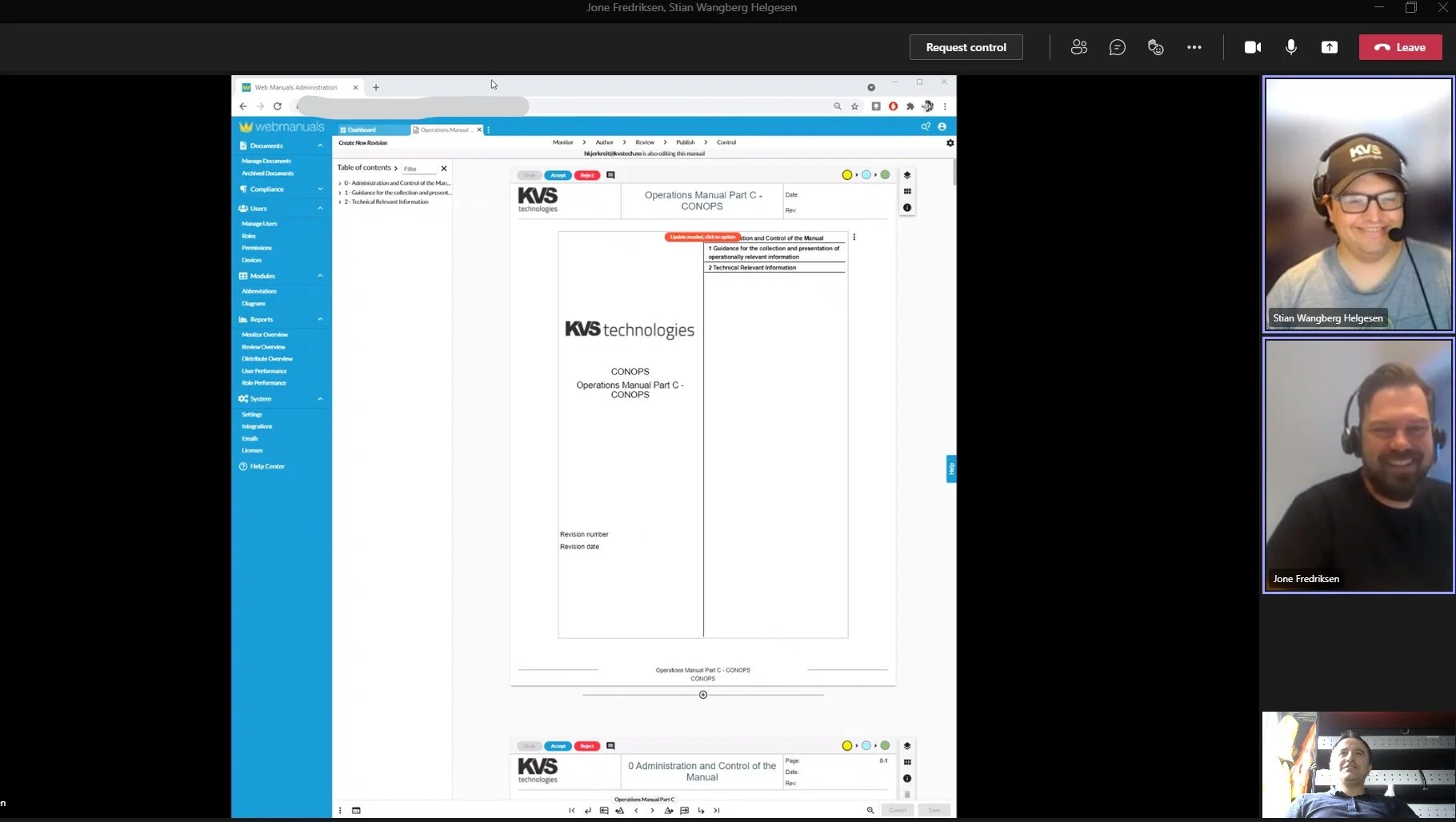 Team Work: Stian, Jone and myself during one of our many online meetings, working on the Light UAS Operator Certificate (LUC) to send to the Civil Aviation Authority (CAA) in September. We are using Web Manual’s Document Control System.