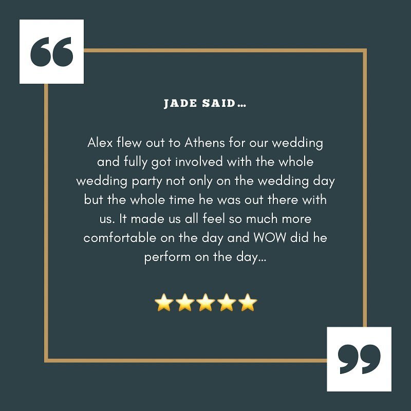Amazing 5⭐️ review from Jade who specially flew me out to Athens to provide a day (and night) full of entertainment, as well as giving me the honour of performing her aisle walk and first dance 😍.. perks of the job is joining the party after with a 