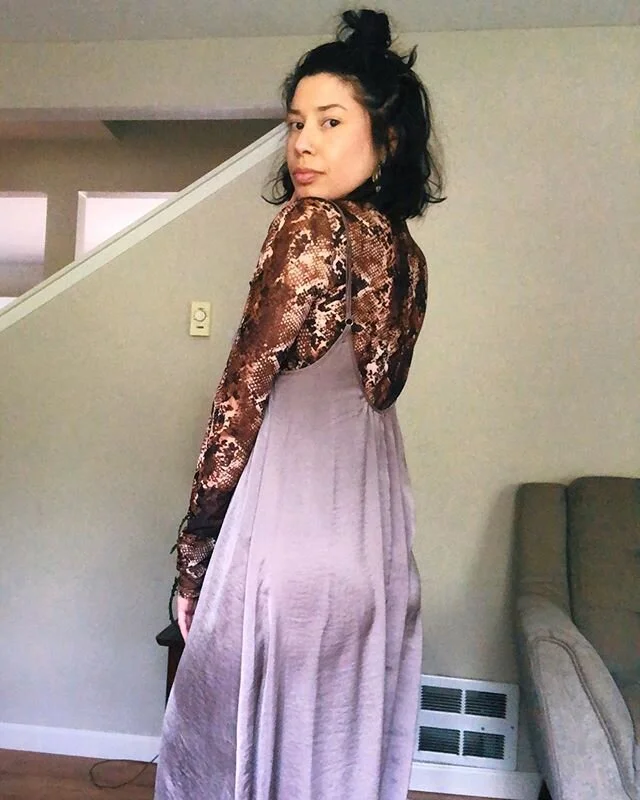 &ldquo;Going to the Post Office&rdquo; a Friday look

I found this dress almost two years ago and have only worn it once. Why? I&rsquo;m not sure, but probably because I didn&rsquo;t have this beautiful chiffon snake top to pair it with this whole ti