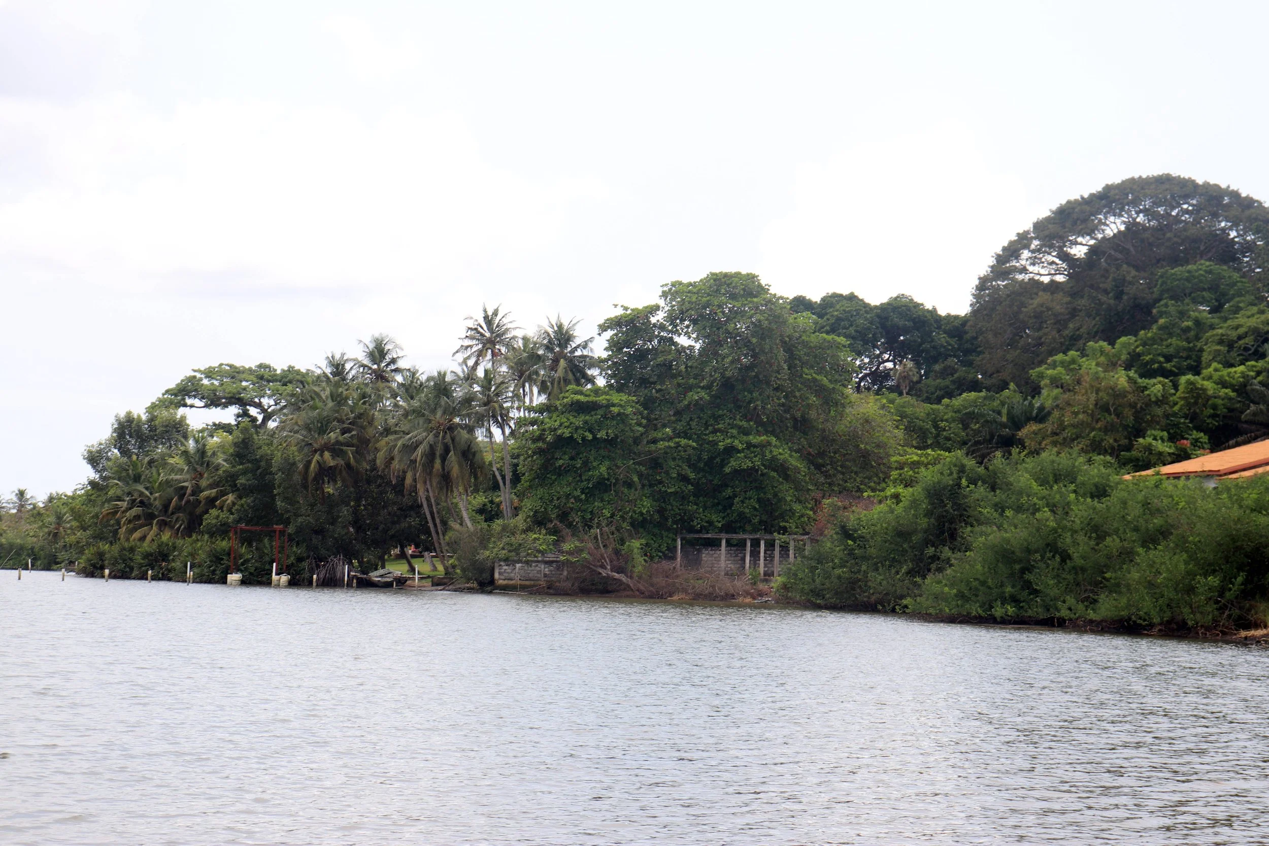  Vue sur les berges de la lagune Ébrié dans la commune de Songon, en Côte d’Ivoire. Les nouvelles constructions, souvent illégales et situées à proximité immédiate des rives, sont particulièrement vulnérables aux inondations lorsque le rôle protecteu