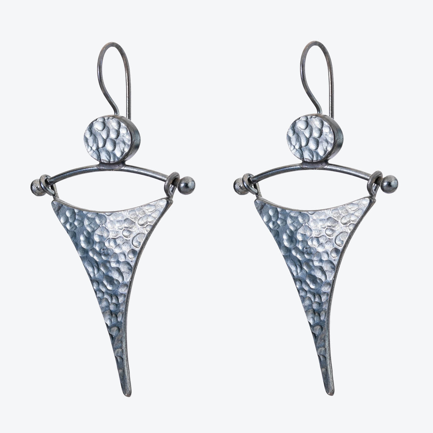 Handmade abstract triangle oxidized silver earrings