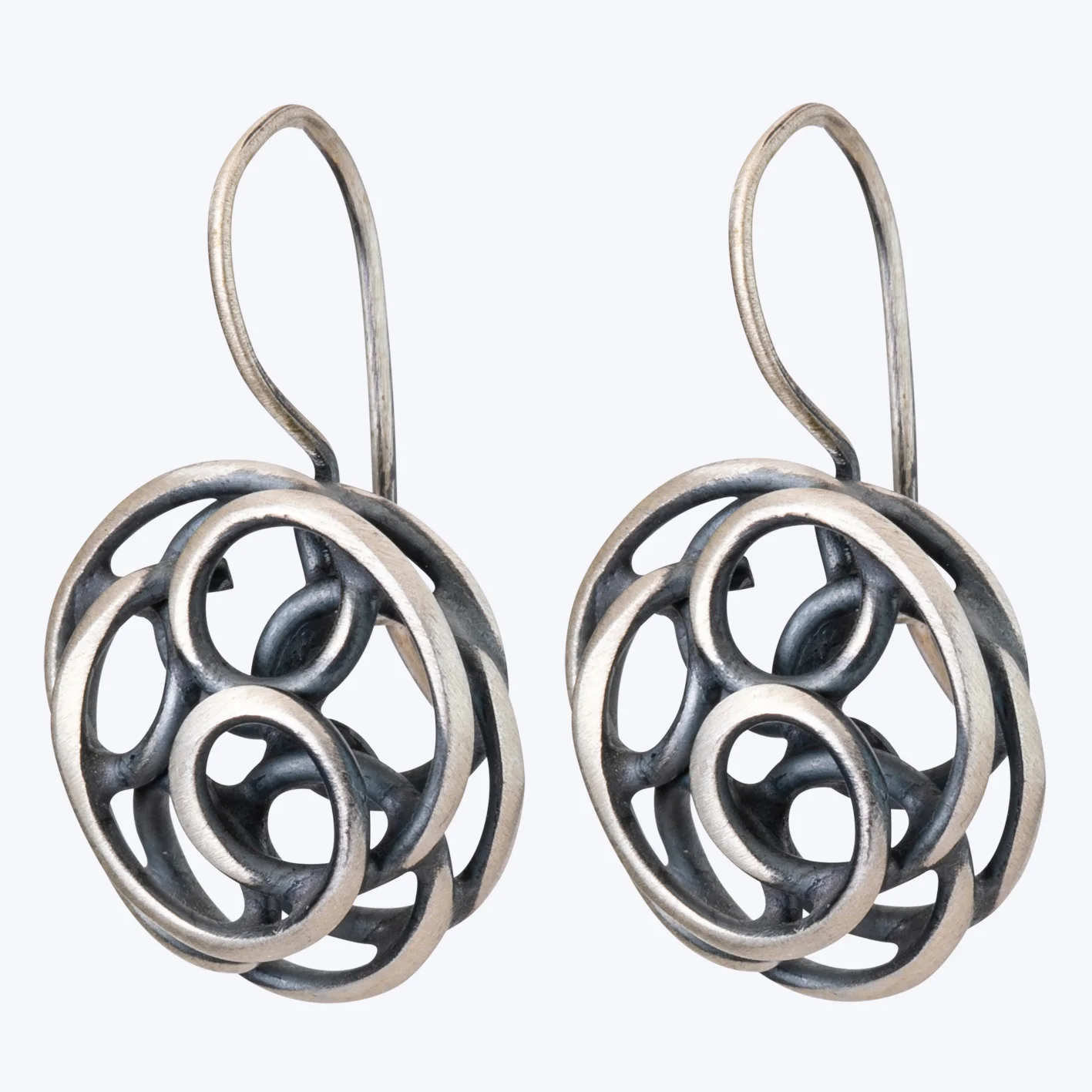 Handmade oxidized silver twisted swirl drop earrings