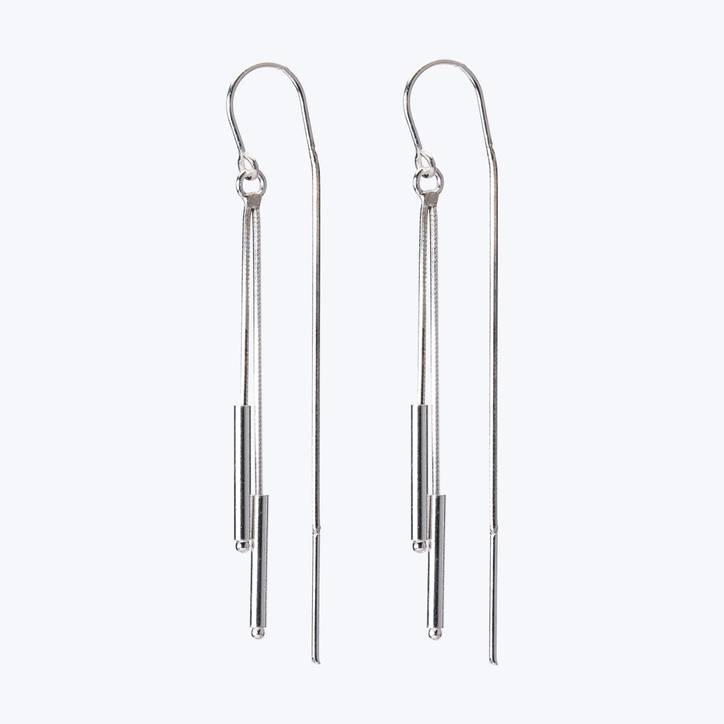 Chain wire silver earrings with drop chain pieces