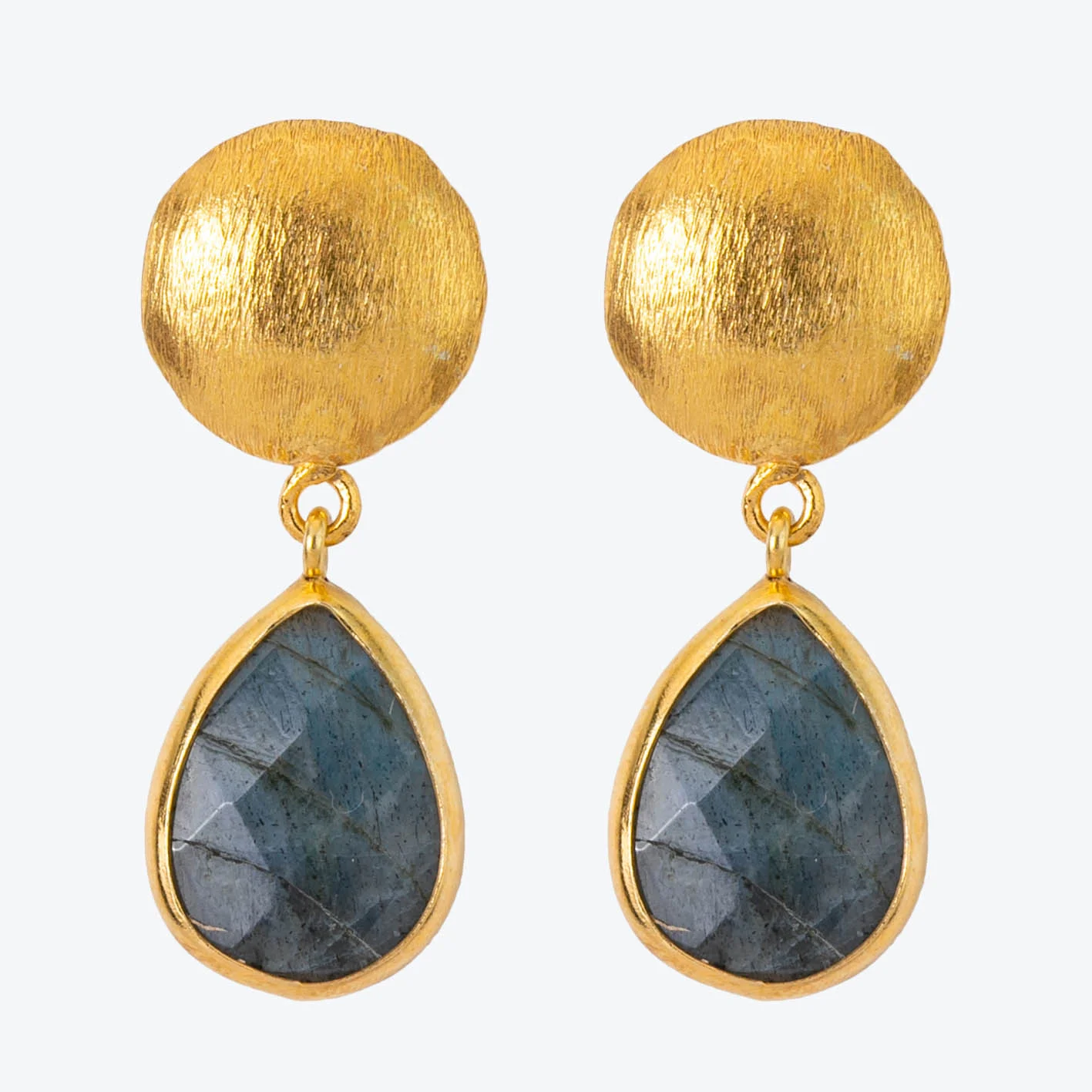 Handmade gold plated sterling silver labradorite drop earrings