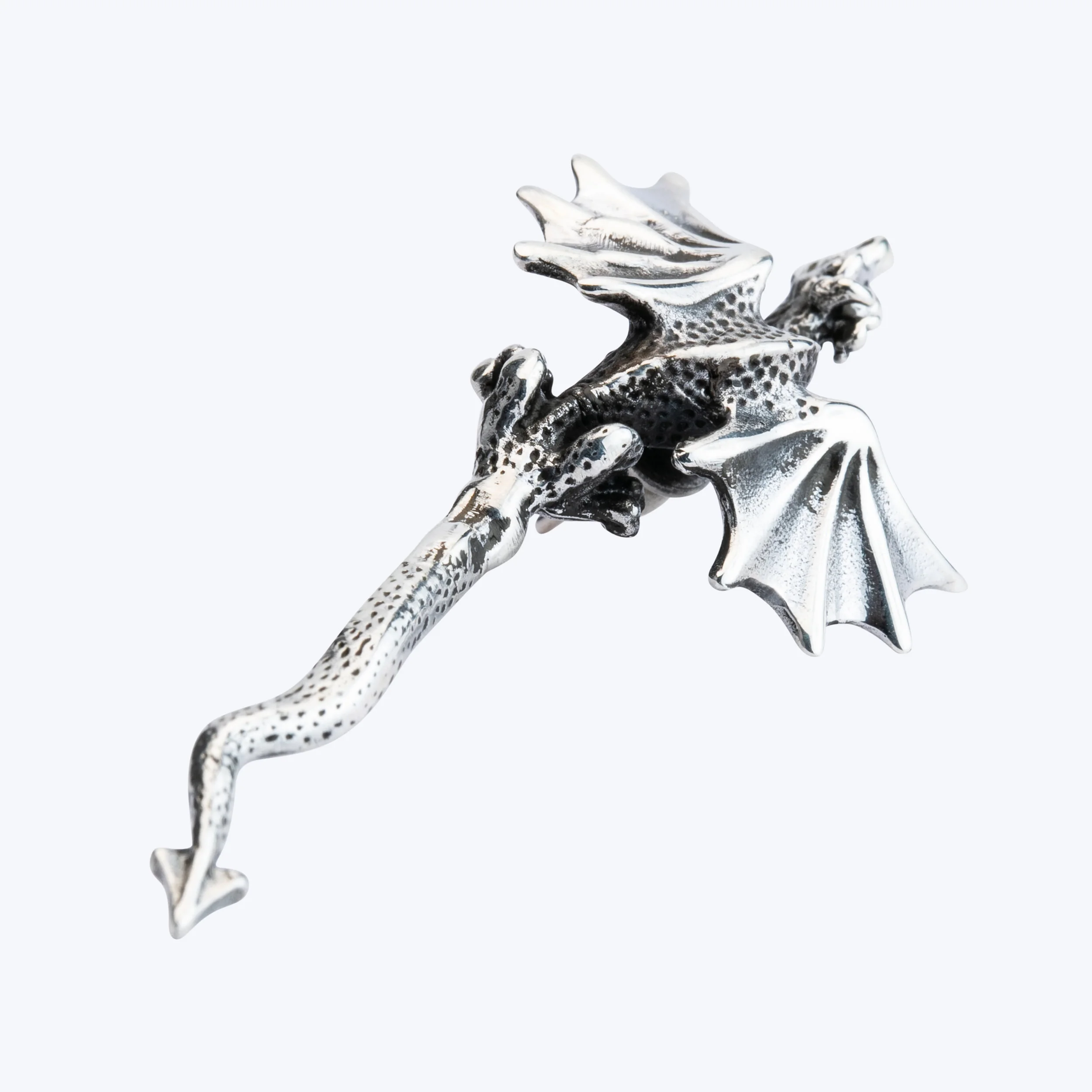 Handmade oxidized silver dragon earrings