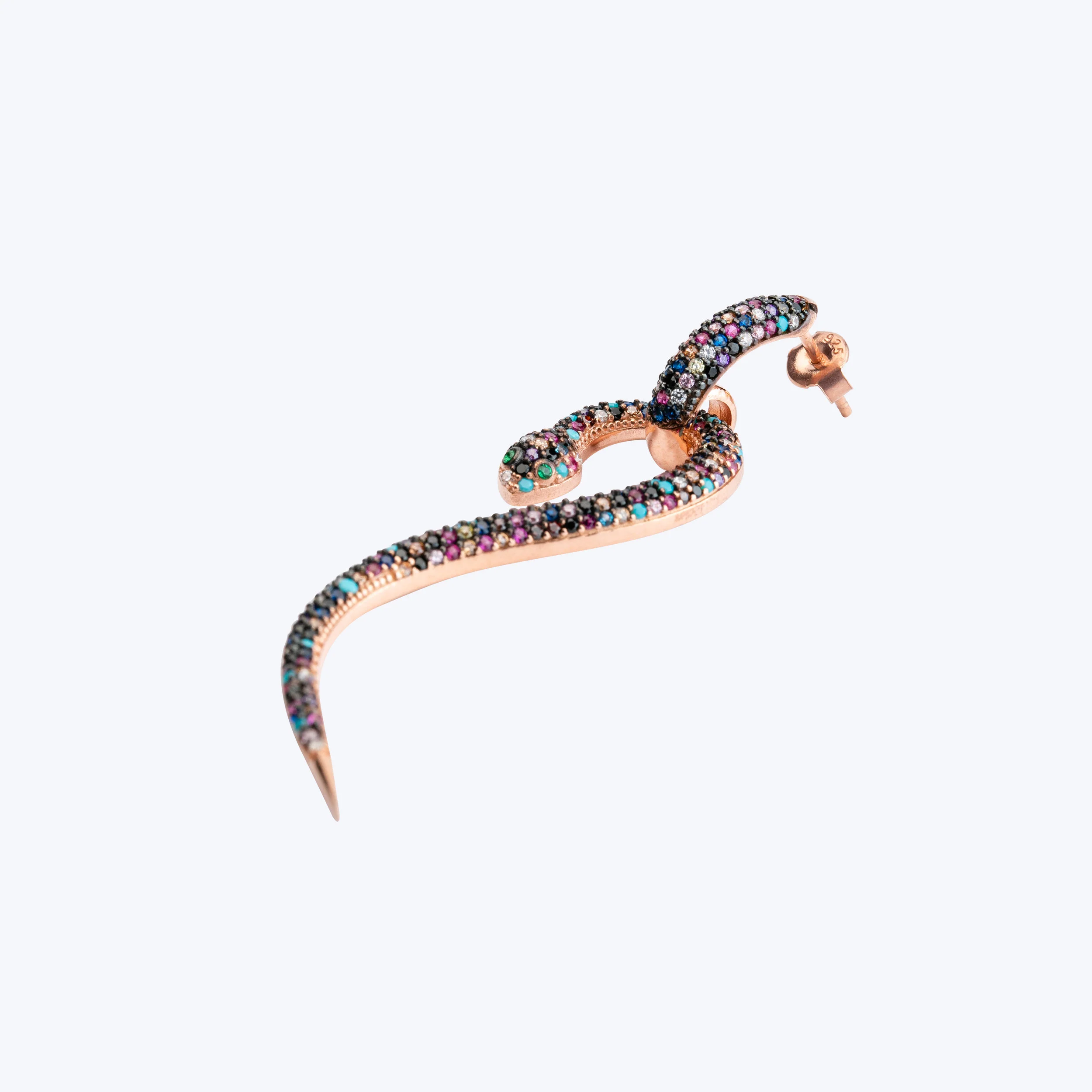 Rose gold plated sterling silver multi-colour gemstone snake earrings