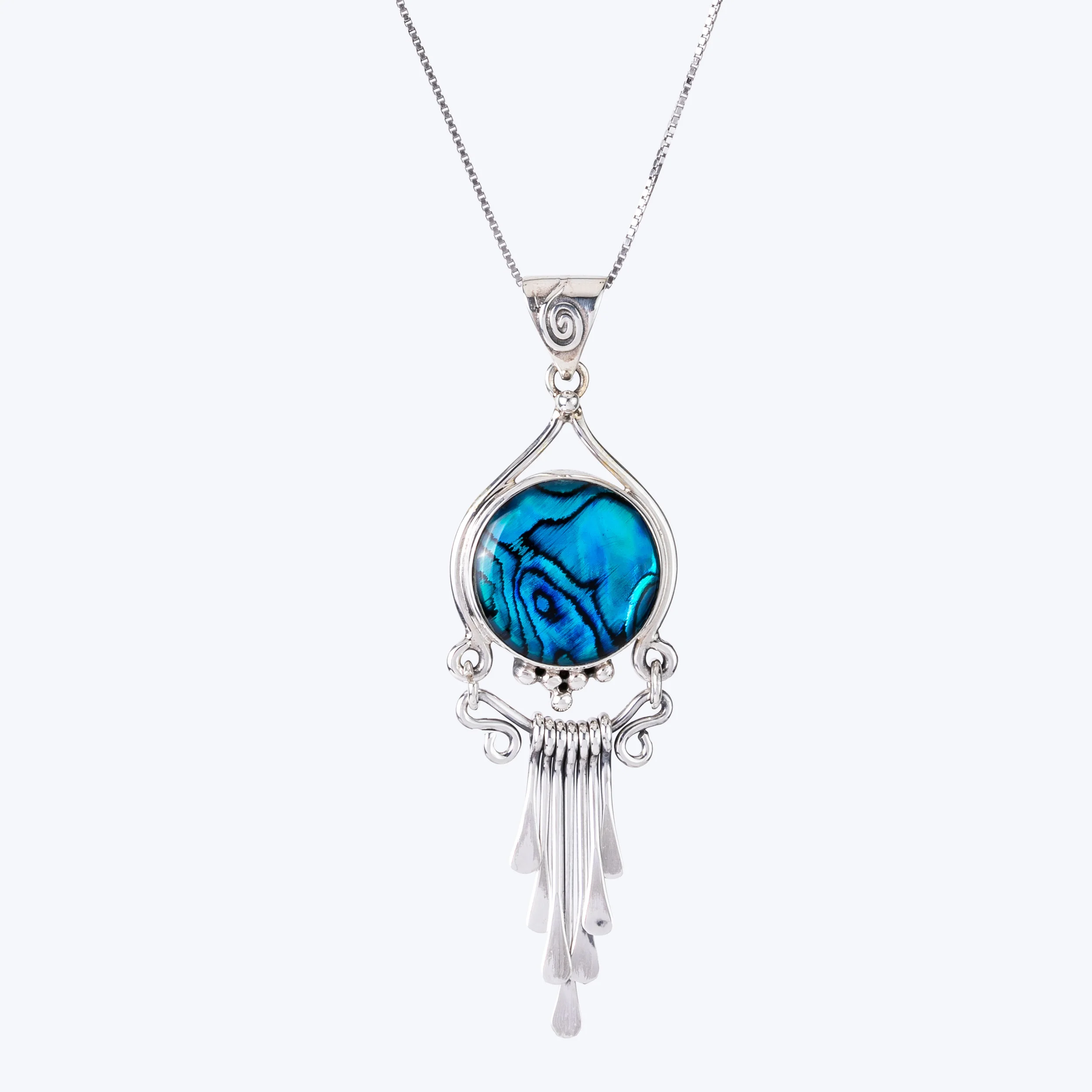 Shell stone tassel drop sterling silver pendant