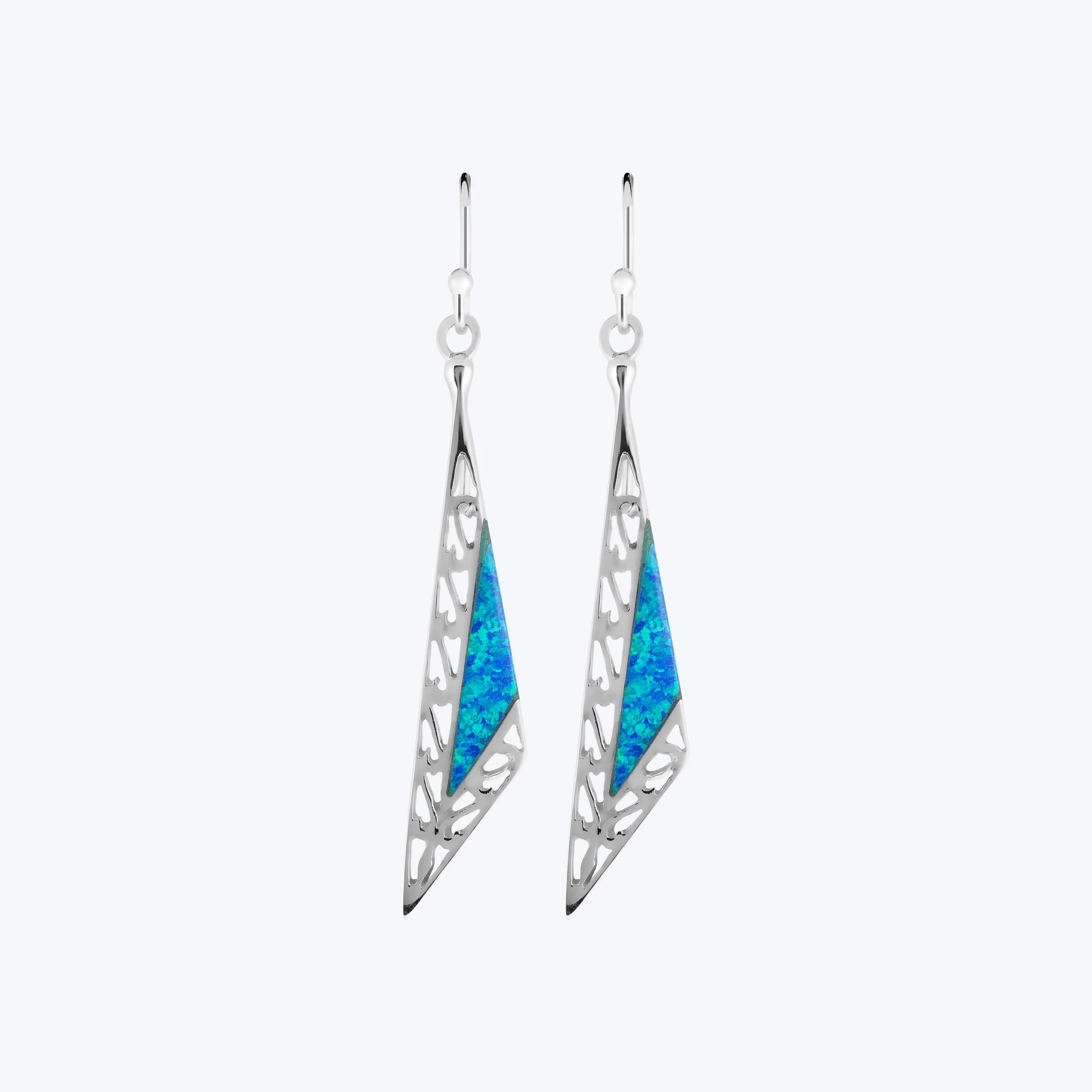 Blue Opal Triangle Earrings