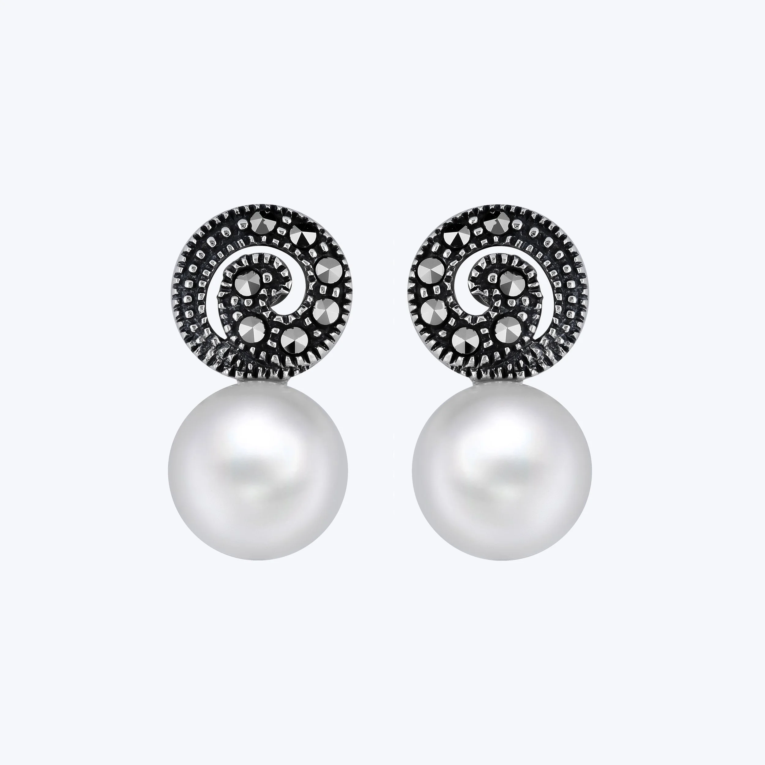 Marcasite and Pearl Drop Earrings