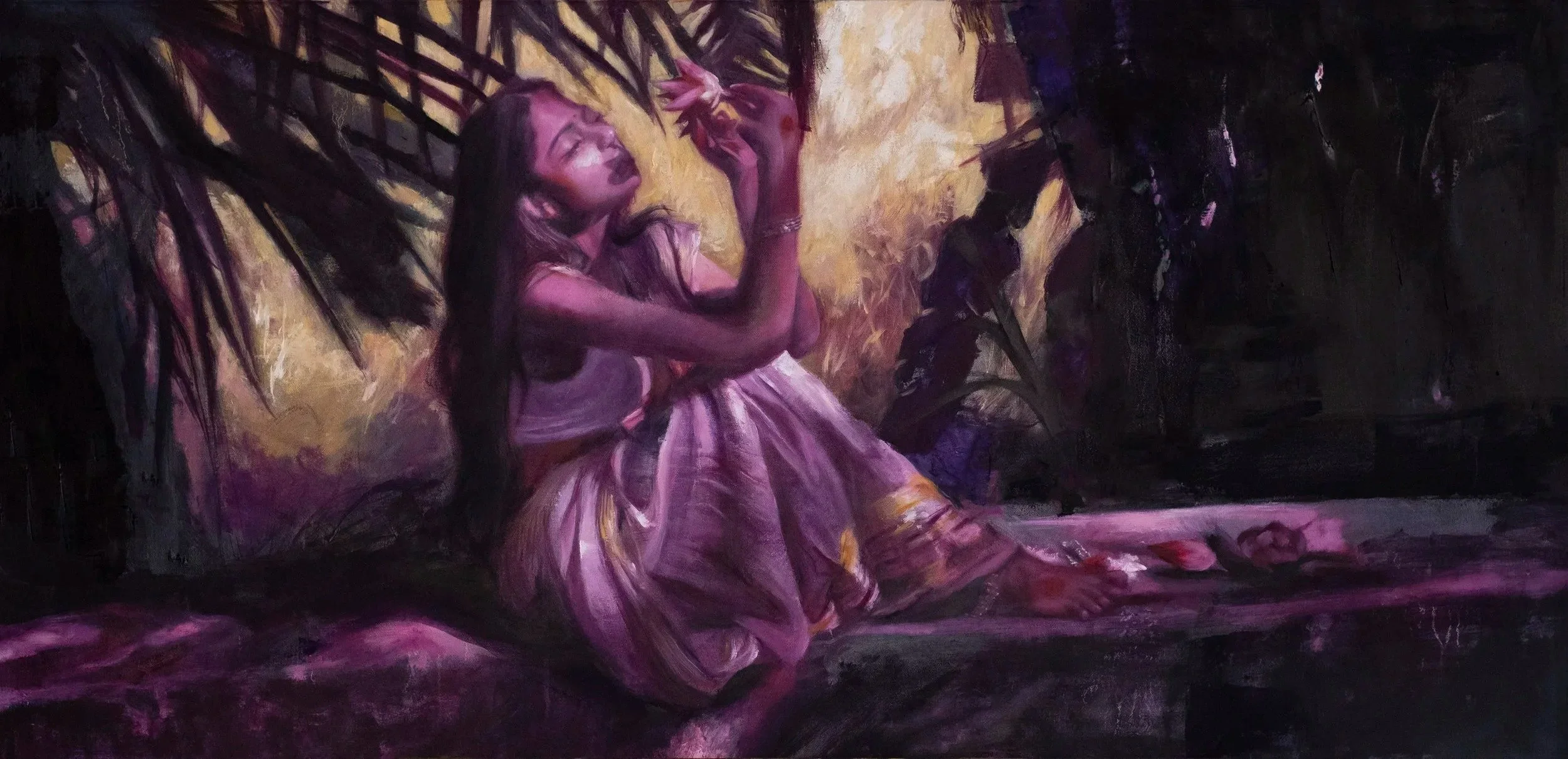 A World Inside a Lotus, 2020 · Oil on linen · 48 × 24 in