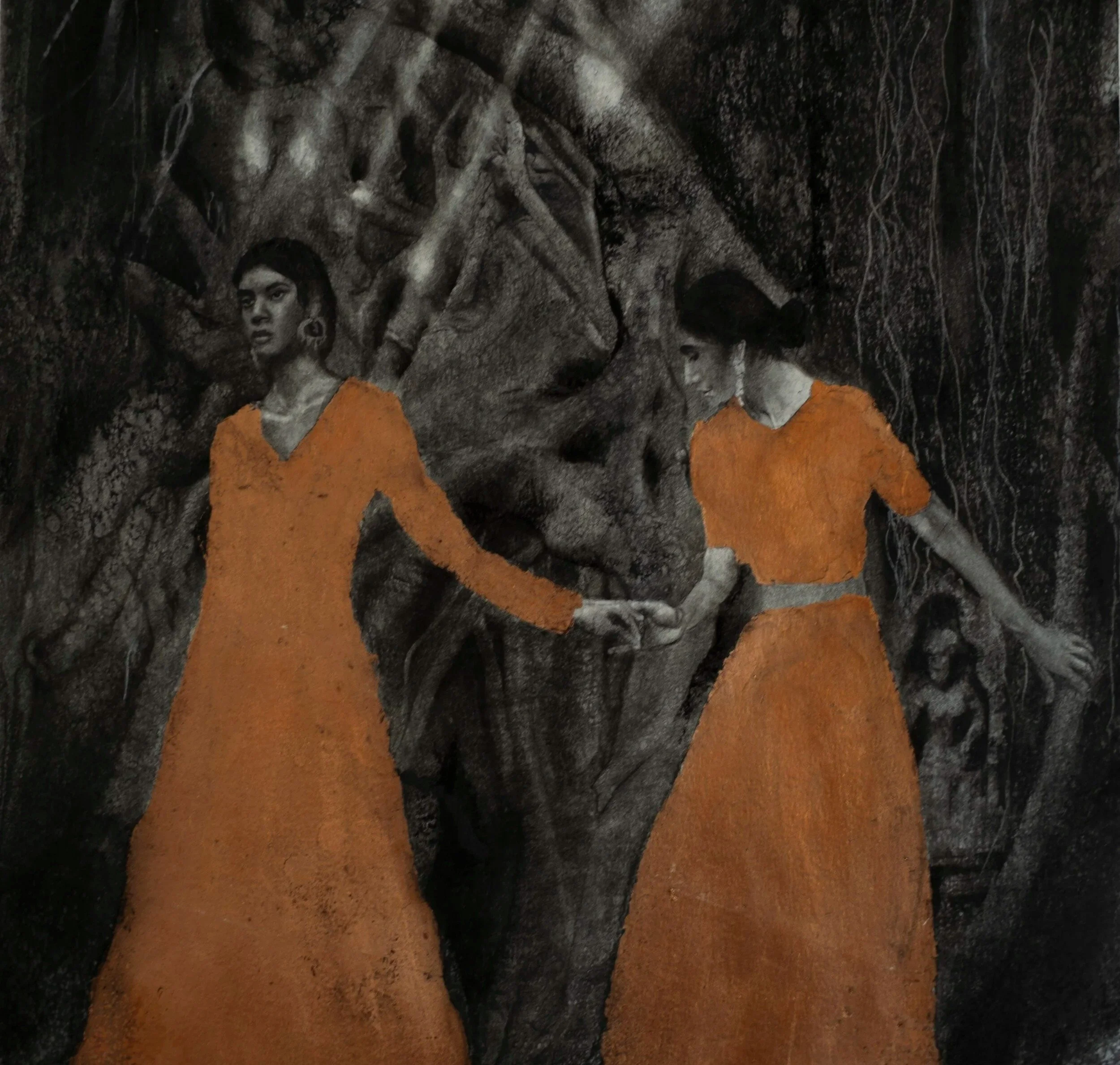 Invisible Gazes, 2019 · Charcoal and oil on paper · 25 × 20 in