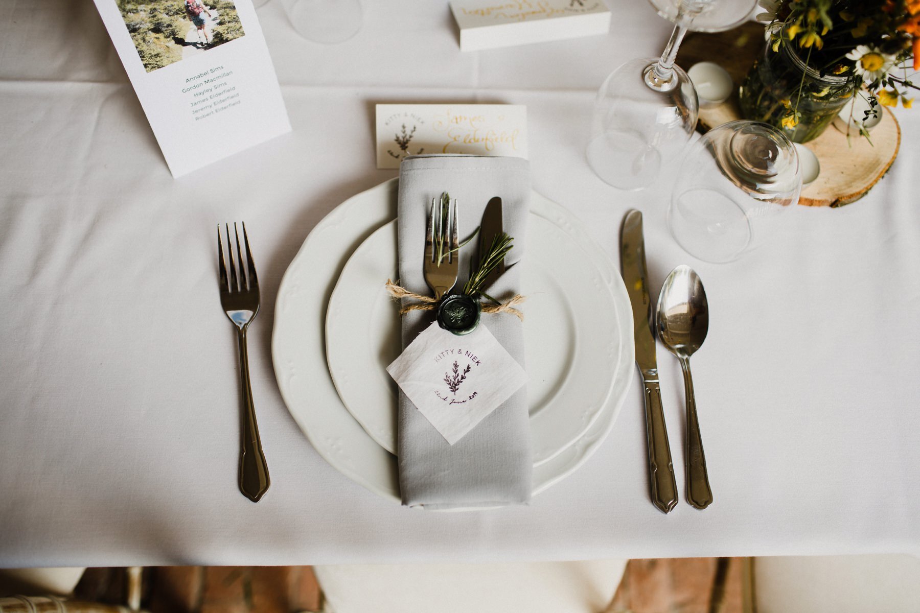 Table place setting and decor at Kingsettle Stud Wedding Venue