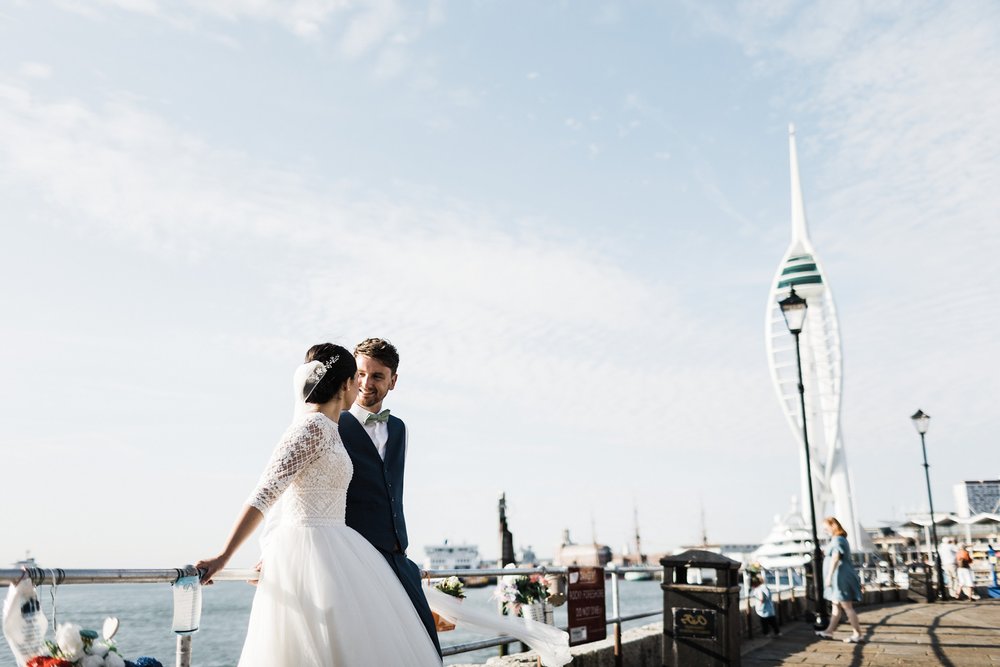 Wedding photography in Portsmouth with spinnaker tower in the background