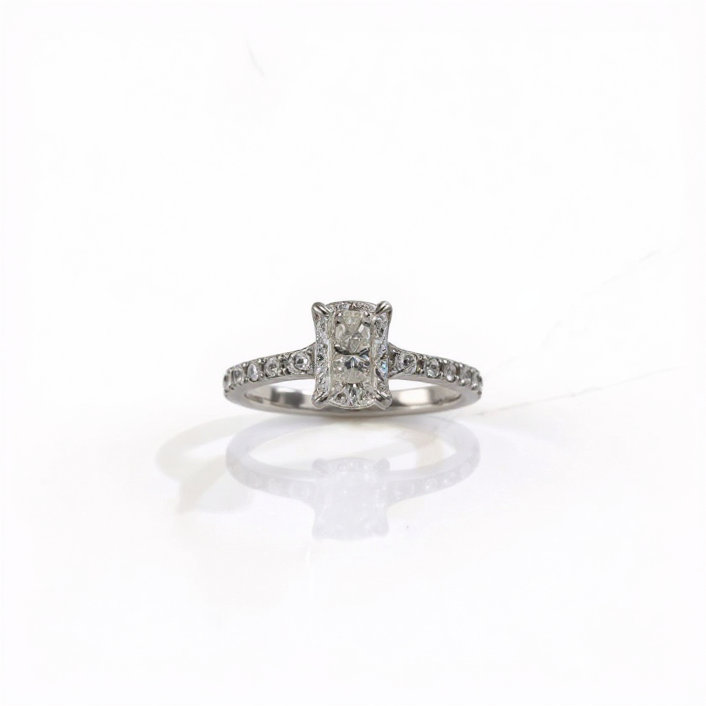 Make the silver ring shinier, enhance the diamonds to be more brilliant, and replace the background with a bright one.png
