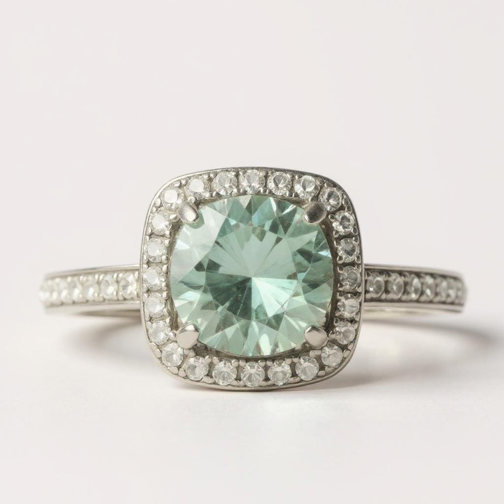 Silver Green Moissanite Ring