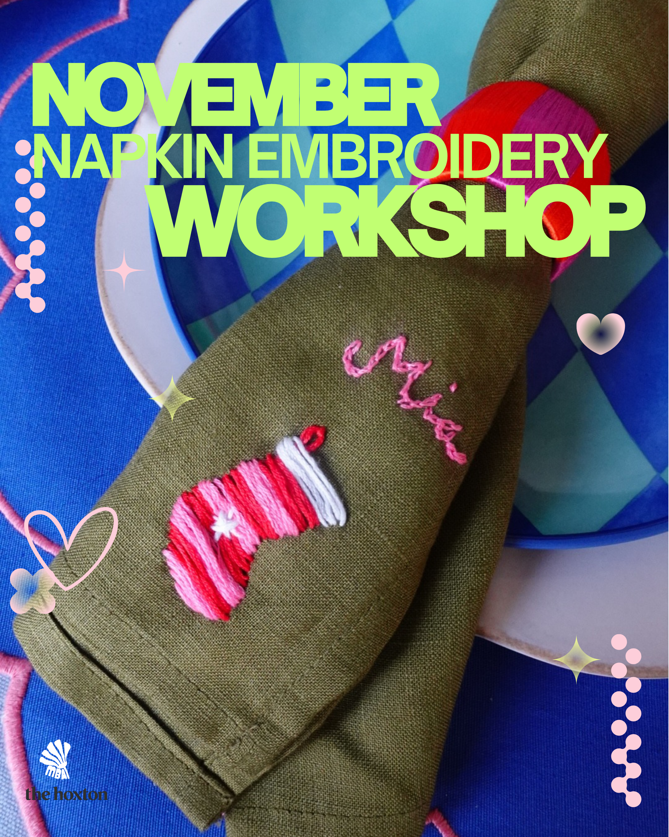 NOVEMBER XMAS NAPKIN EMBROIDERY WORKSHOP
