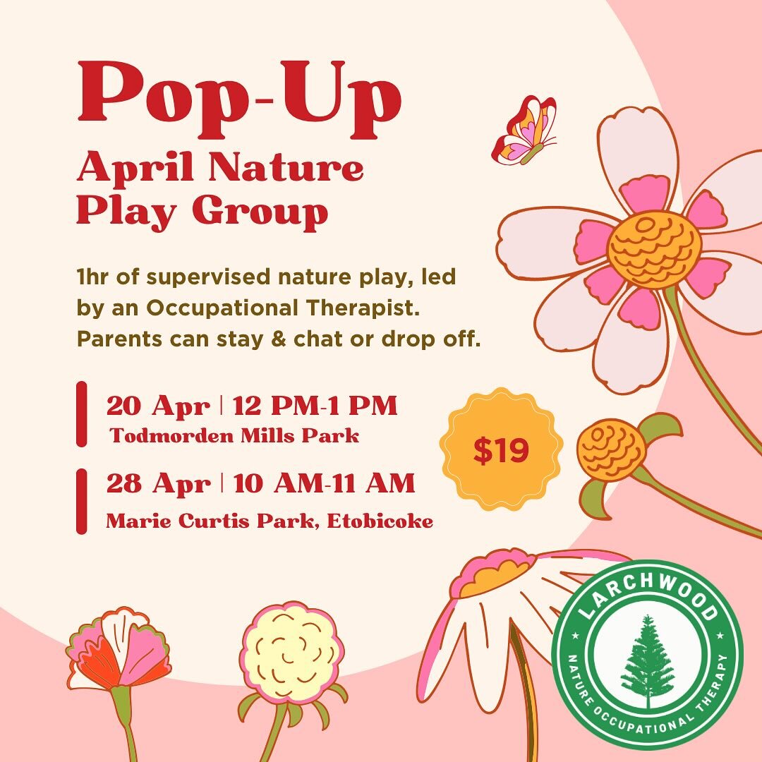 Our April pop up dates are here!!! And we&rsquo;re adding in the west end!! 

🌳Best for kids 4-10 years old
🌳Extra supervision provided by our amazing volunteer team
🌳stay and chat with our Nature OT
🌳learn how we use nature as our clinic
🌳get i