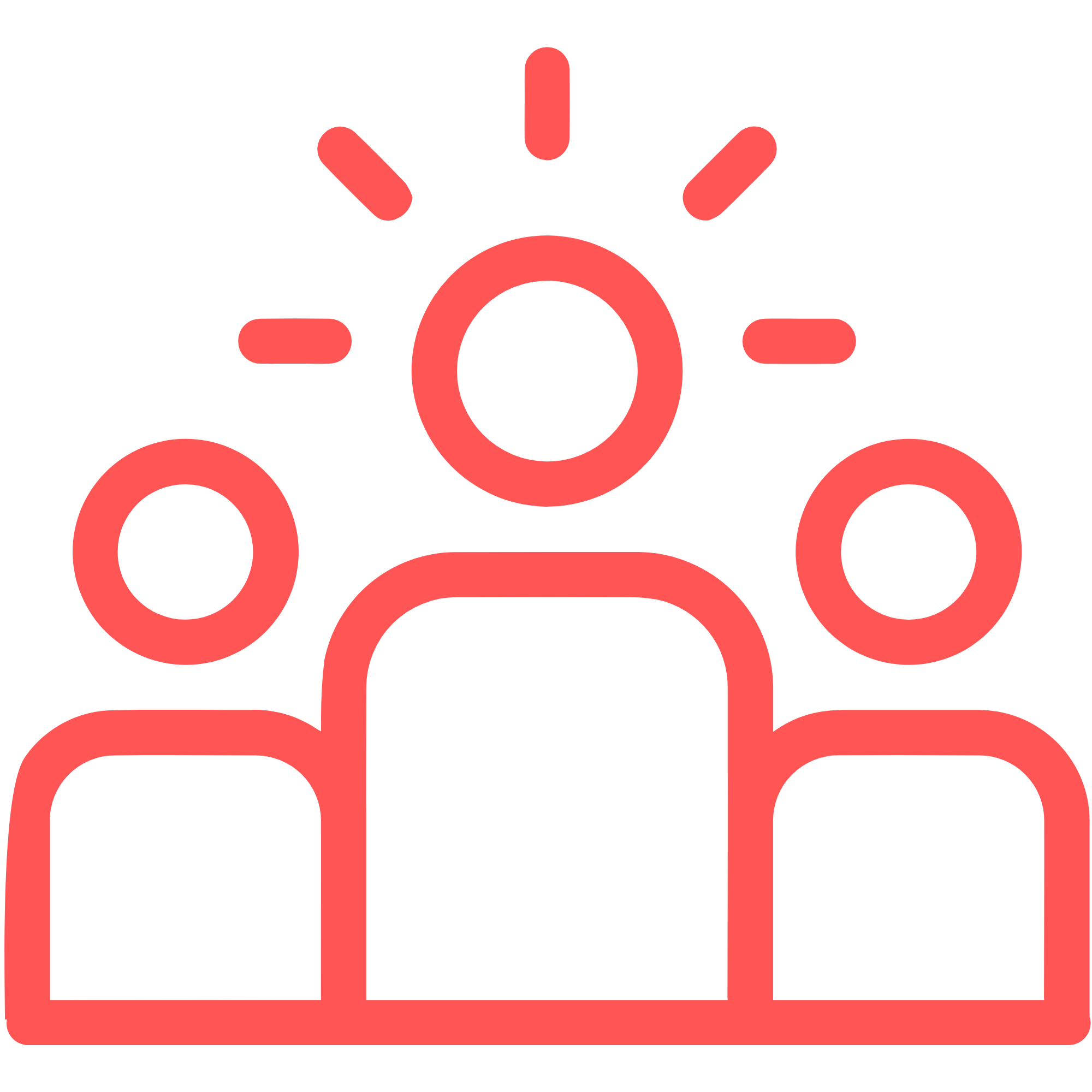 coral coloured icon of 3 team members