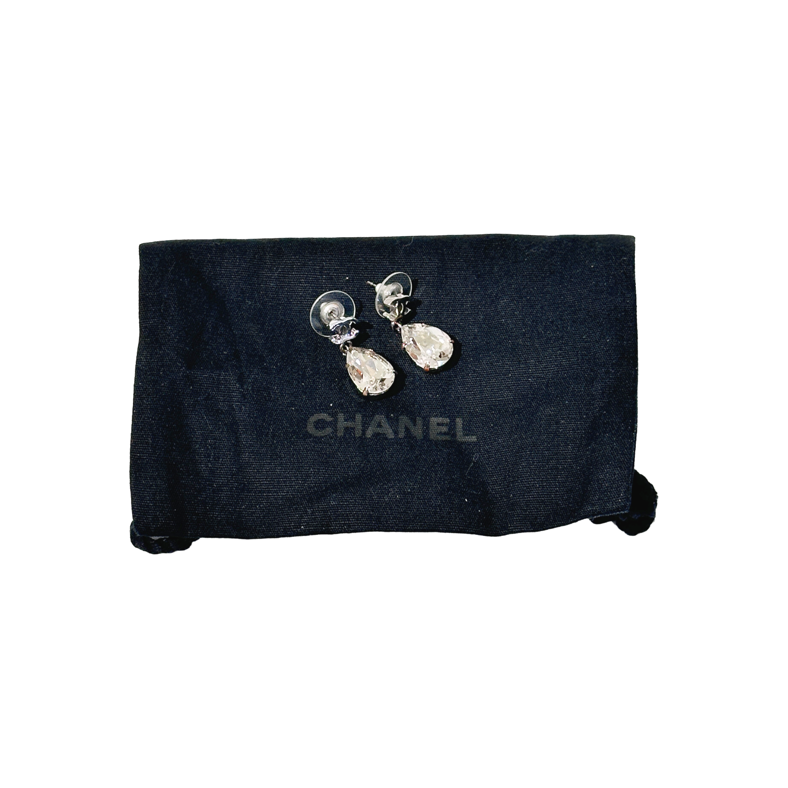 Chanel CC Tropfen Ohrringe Kristall Silber
