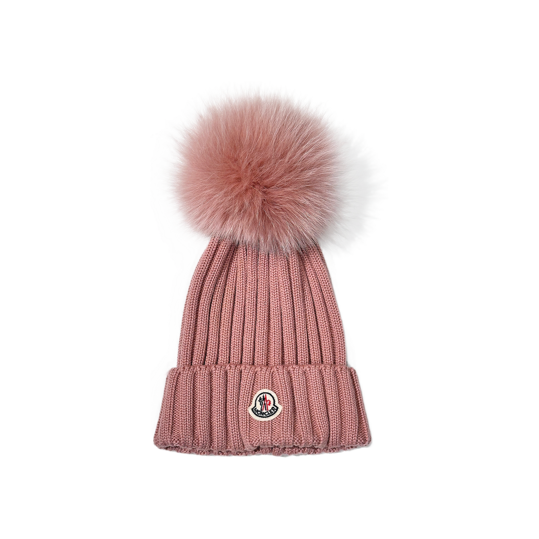 Moncler Beanie Rippstrick mit Pompon Rosa