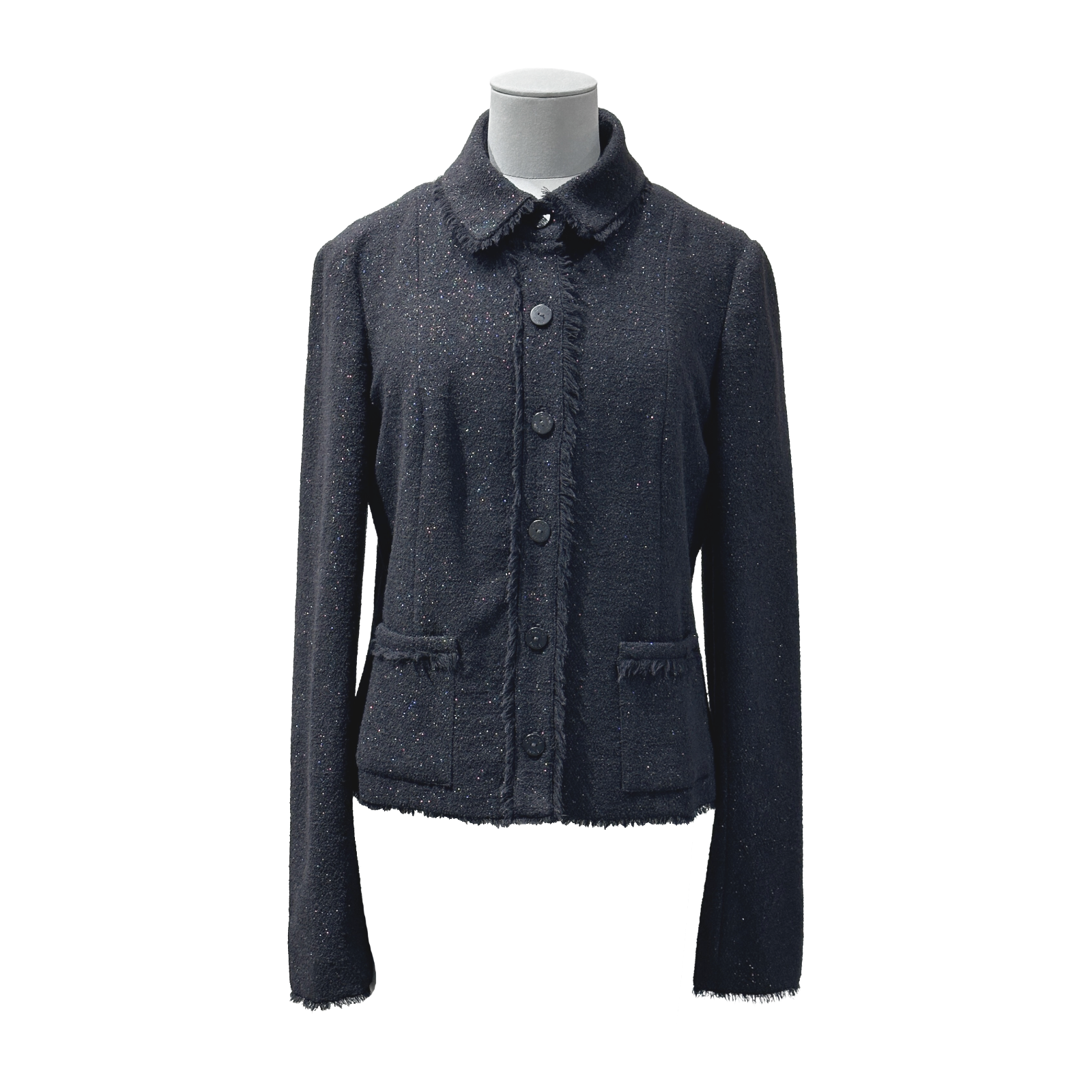 Chanel Tweedjacke mit Fransenbesatz Schwarz 2005