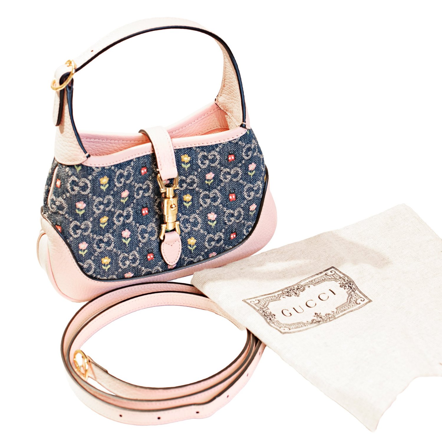 Pink Gucci Denim Handbag Gucci Micro Jackie 1960
