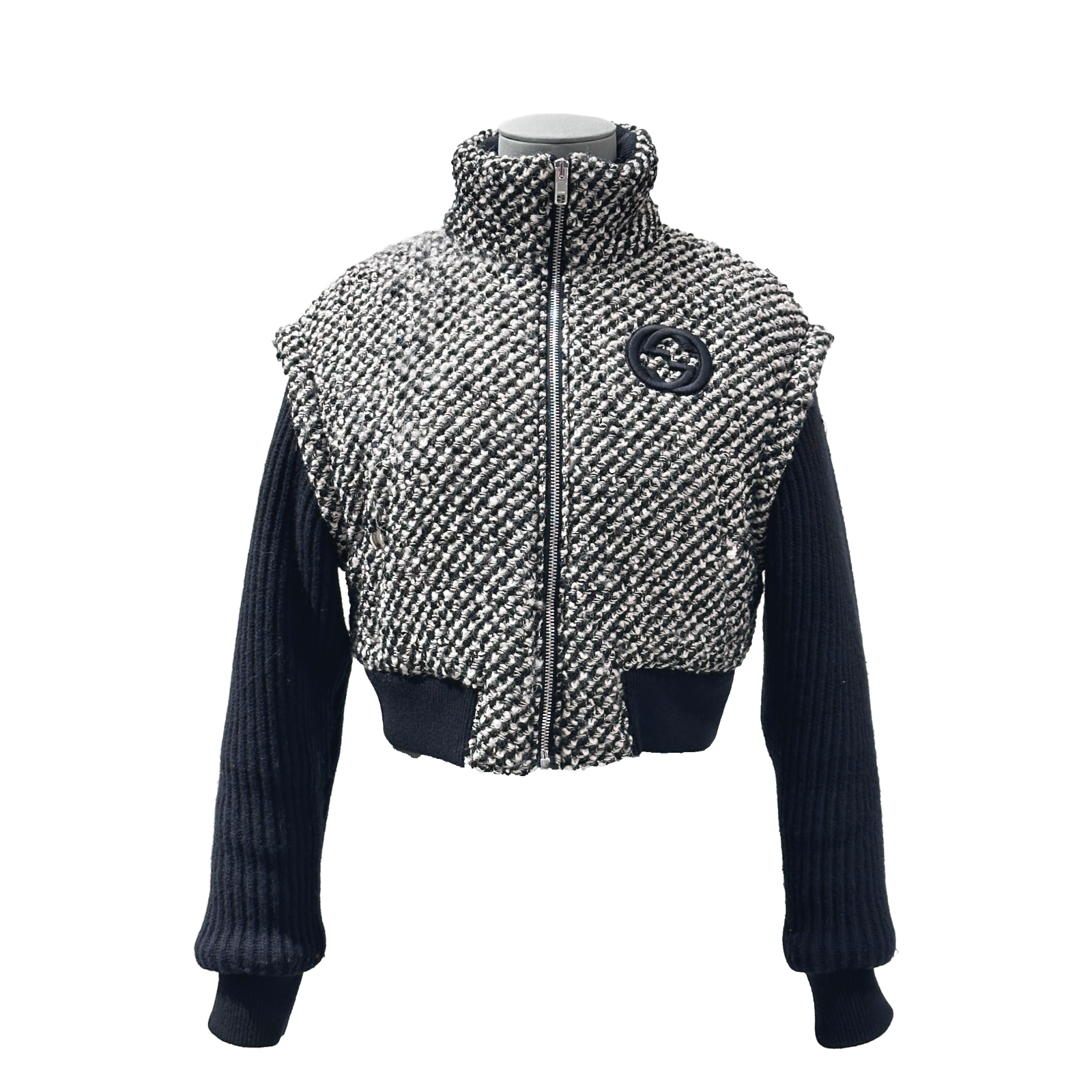Gucci Tweed-Bomberjacke mit abnehmbaren Strickärmeln