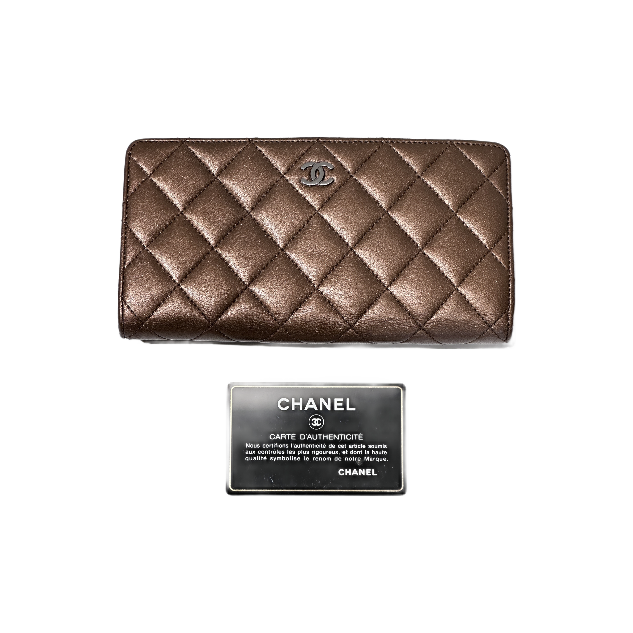 Chanel Classic Long Wallet Gestepptes Leder Bronze Metallic
