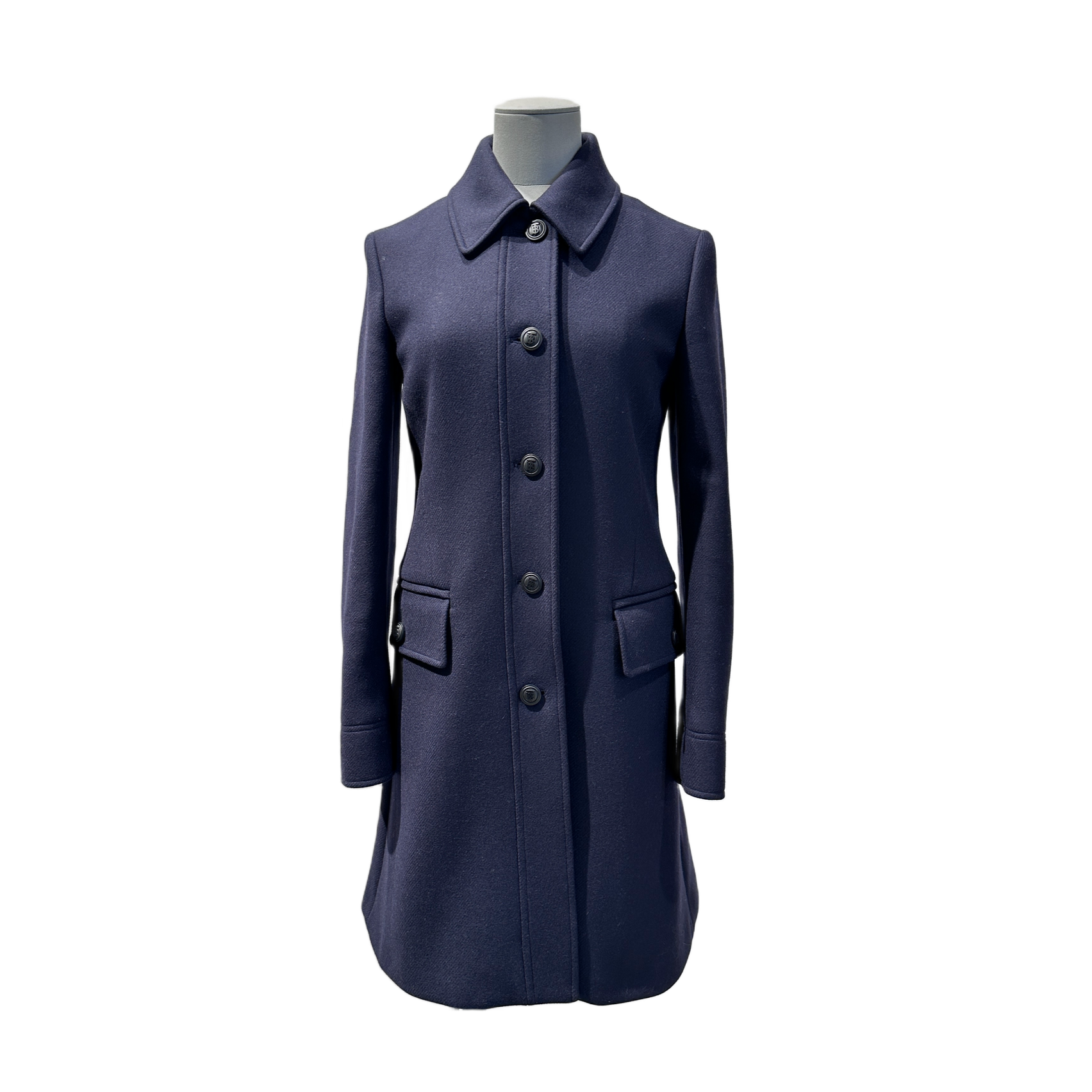 Burberry Wollmantel mit Nietengürtel Marineblau