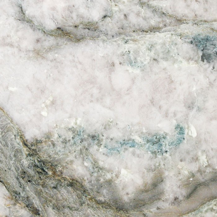  Quartzite Sea Fantasy quartz countertop - white with brown, gray and blue coloration 