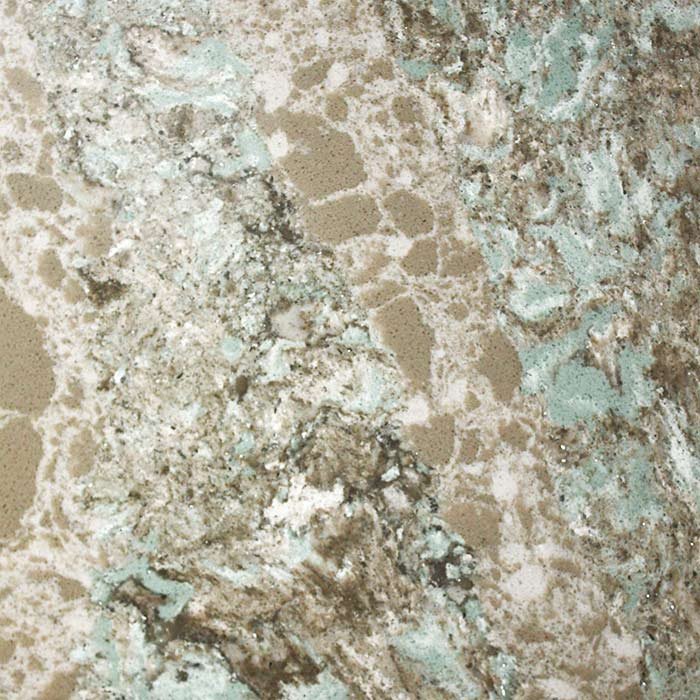 Cambria Kelvingrove quartz countertop - brown and white with green accents 