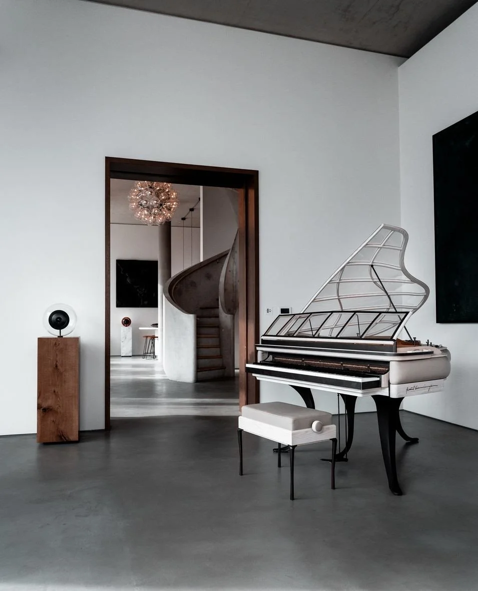 Experience the exquisite interior of the One Park Drive penthouse in Canary Wharf, featuring our iconic PH Grand Piano and our Glass Ball Speakers. Collaborating with Tom Dixon Design Research Studio, we're proud to be part of the 'Home of the Collec