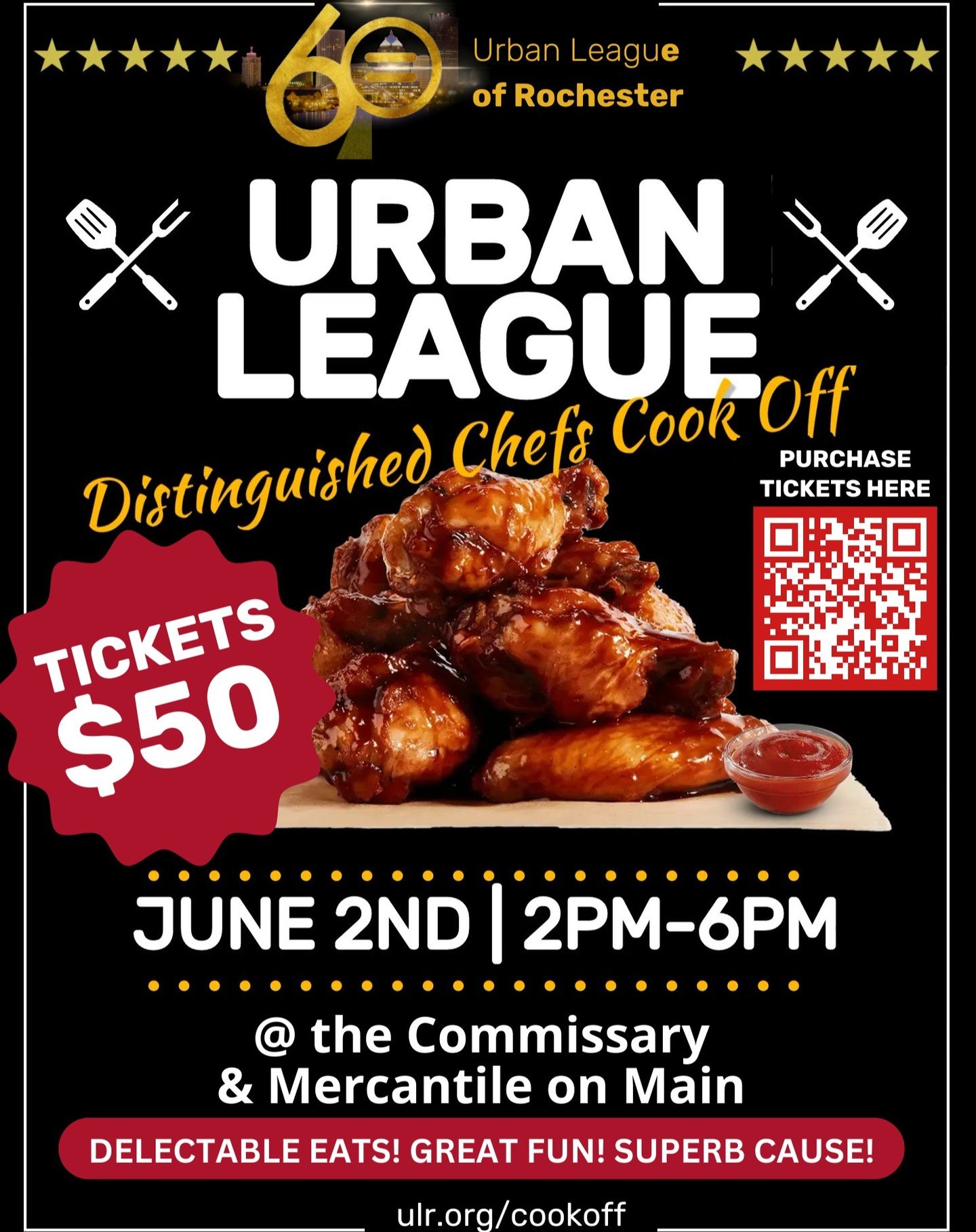 Good eats. Good times. GREAT CAUSE! 
Get. Your. Tickets. TODAY!
Buy 'em at ulr.org/cookoff.
#blackscholars #urbanleagueroc #rochesterny #foodtasting #fundraiser #roccommissary #merconmain