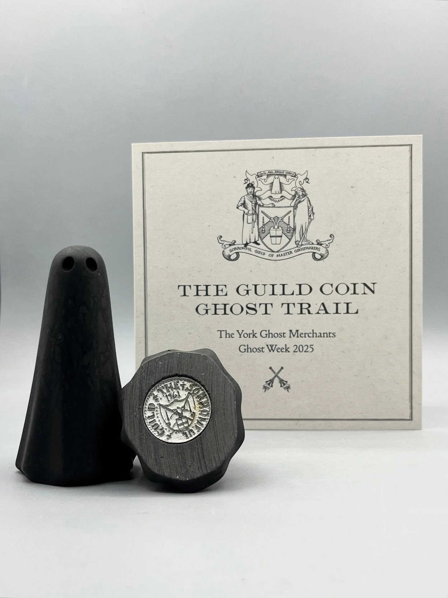Ghost Week News
The Guild Coin Ghost. Edition of 2000. &pound;37 each.
Throughout Ghost Week from Saturday 25th October - Sunday 2nd November.
Collect rubbings from five different plaques in York to facilitate the purchase of a limited-edition Guild 