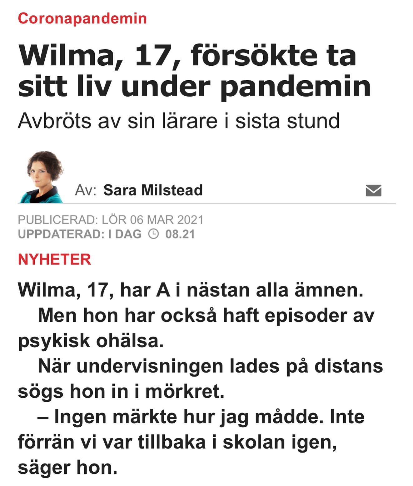 Den 17 mars 2020 skrev Wilma till mig första gången. Wilma med A i alla ämnen, massa djur och intressen i livet, men som pga distansundervisningen mådde allt sämre.

Fr&aring;n @aftonbladet &rdquo;&ndash; Jag saknade strukturen, kontakten med ko