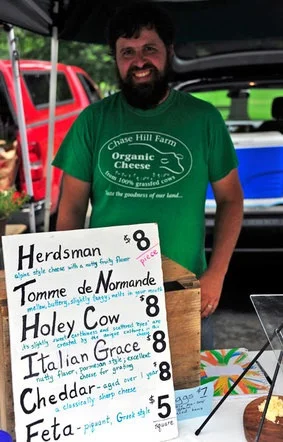 All of Chase Hill Farm’s cheeses are made from raw milk: Farmstead , a washed curd Colby Cheddar , aged 9 to 18 months Herdsman , aged 6 months, Alpine-style Feta , made in whey salt brine, aged 60+ days Italian Grace , Parmesan-style, aged 60+ days Tomme de Normande , natural rind semi-soft cheese, aged 3-4 months Quabbin Blue , smoky-style blue veined cheese, aged 60+ days