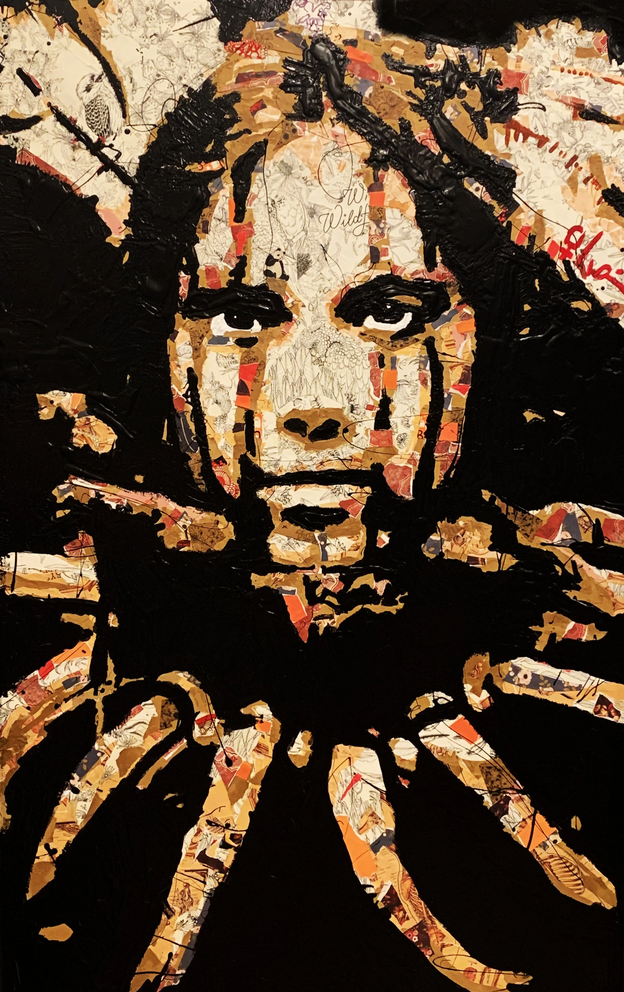 Title: Her / Medium: Multi-Media / Materials: Paper, Acrylic Paint On Wood