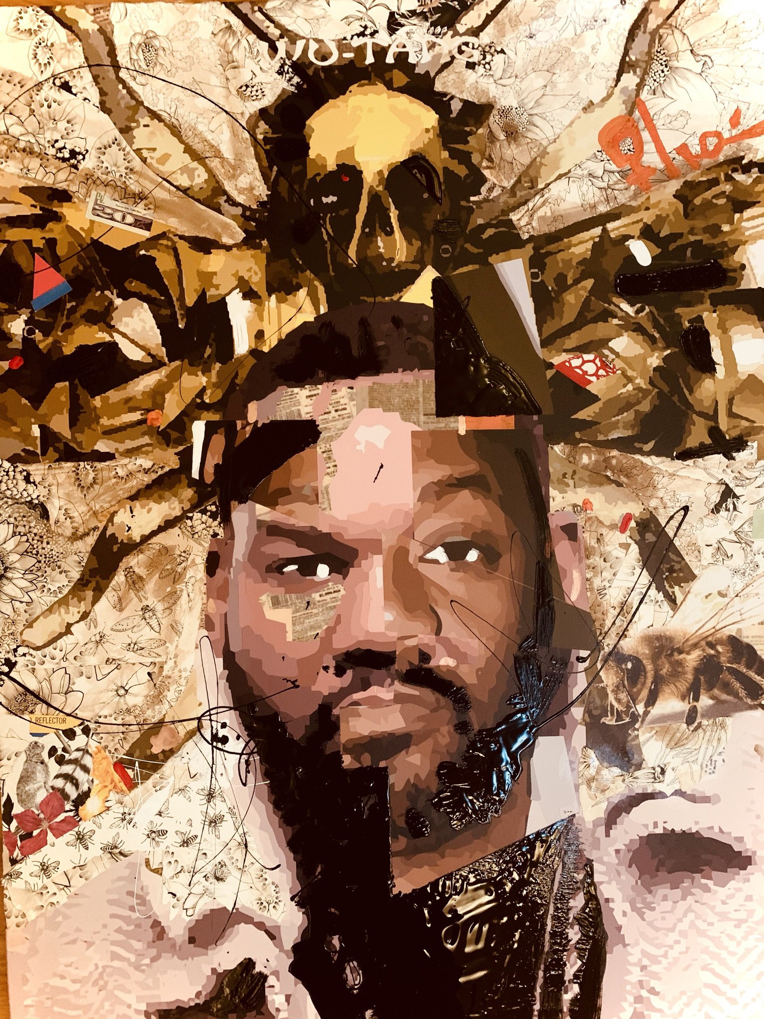 Title: GHOST + RAEKWON  / Medium: Multi-Media / Materials: Vinyl, Paper, Acrylic Paint. On Wood