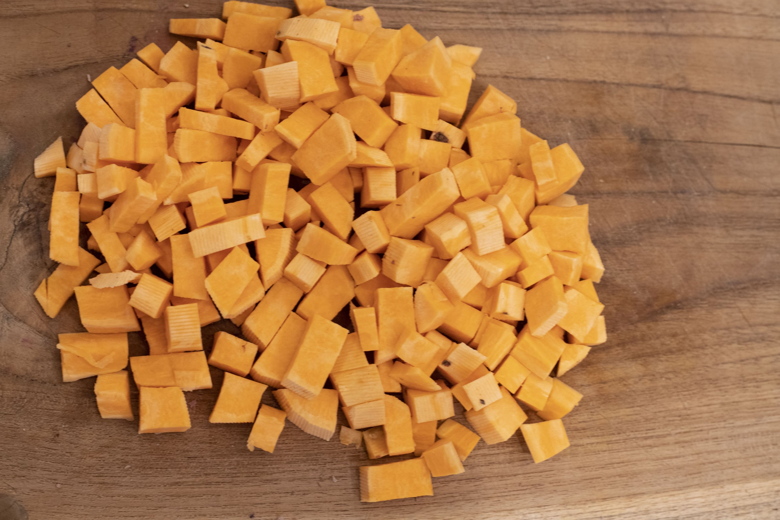 Chopped sweet potatoes for venison tacos