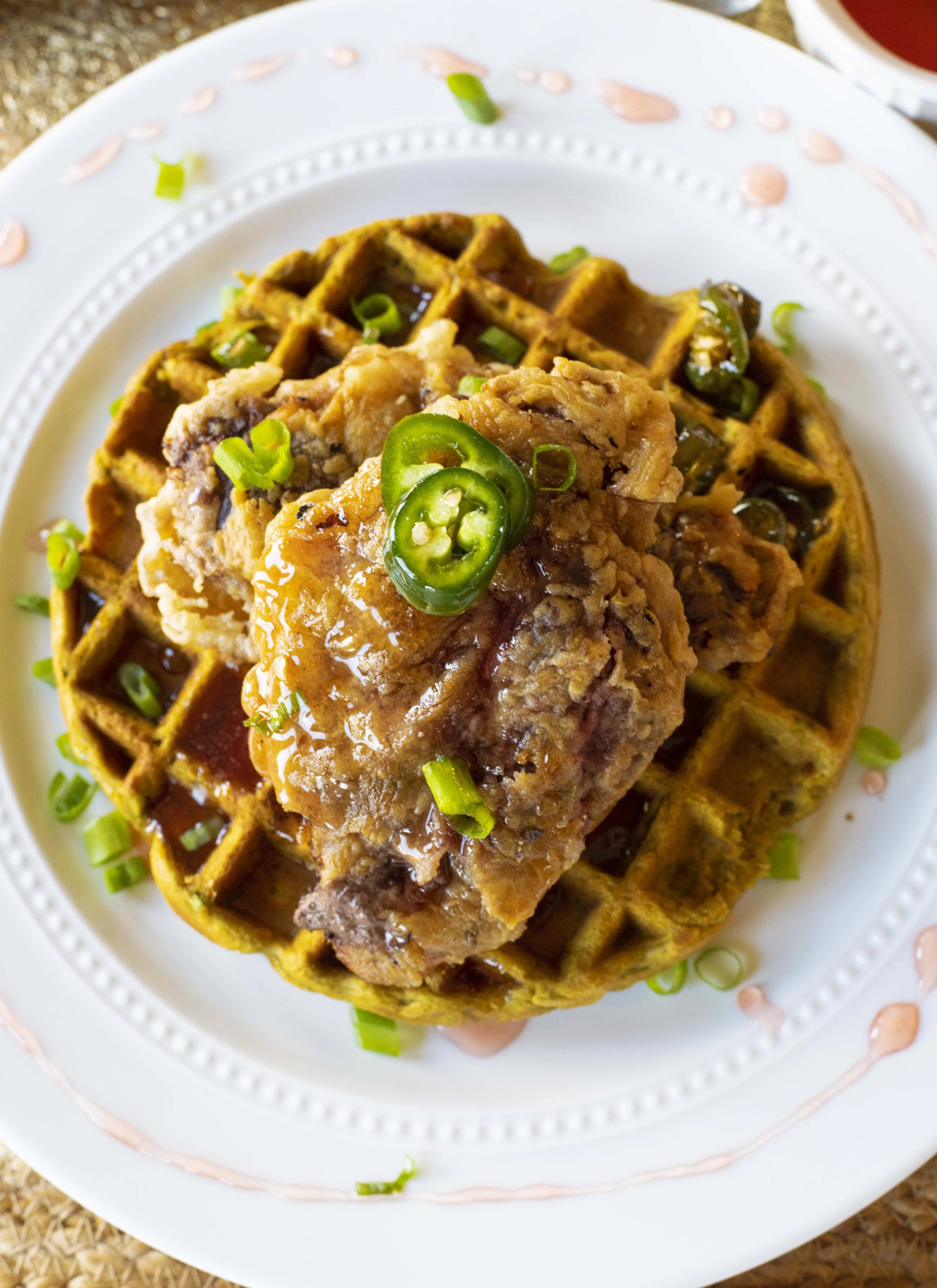 Fried Sage Grouse with Blue Corn Waffles and Hot Chokecherry Honey