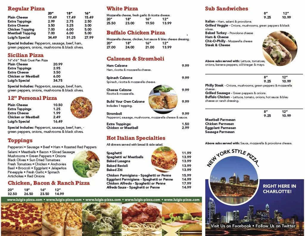 MENU — LUIGI'S PIZZA OF CHARLOTTE