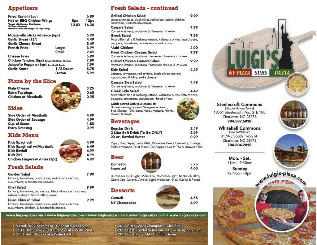 MENU — LUIGI'S PIZZA OF CHARLOTTE