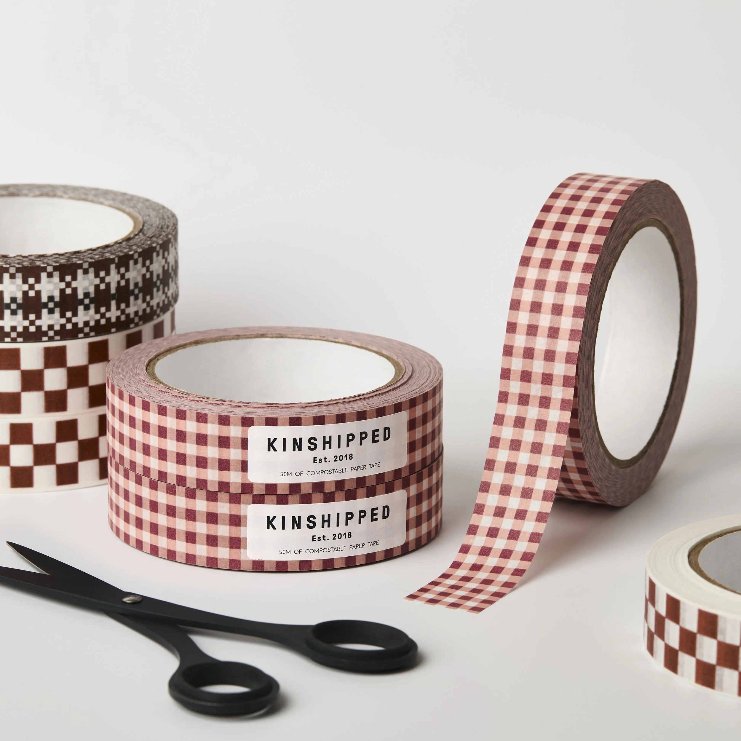 Burgundy/Russet Gingham Paper Tape