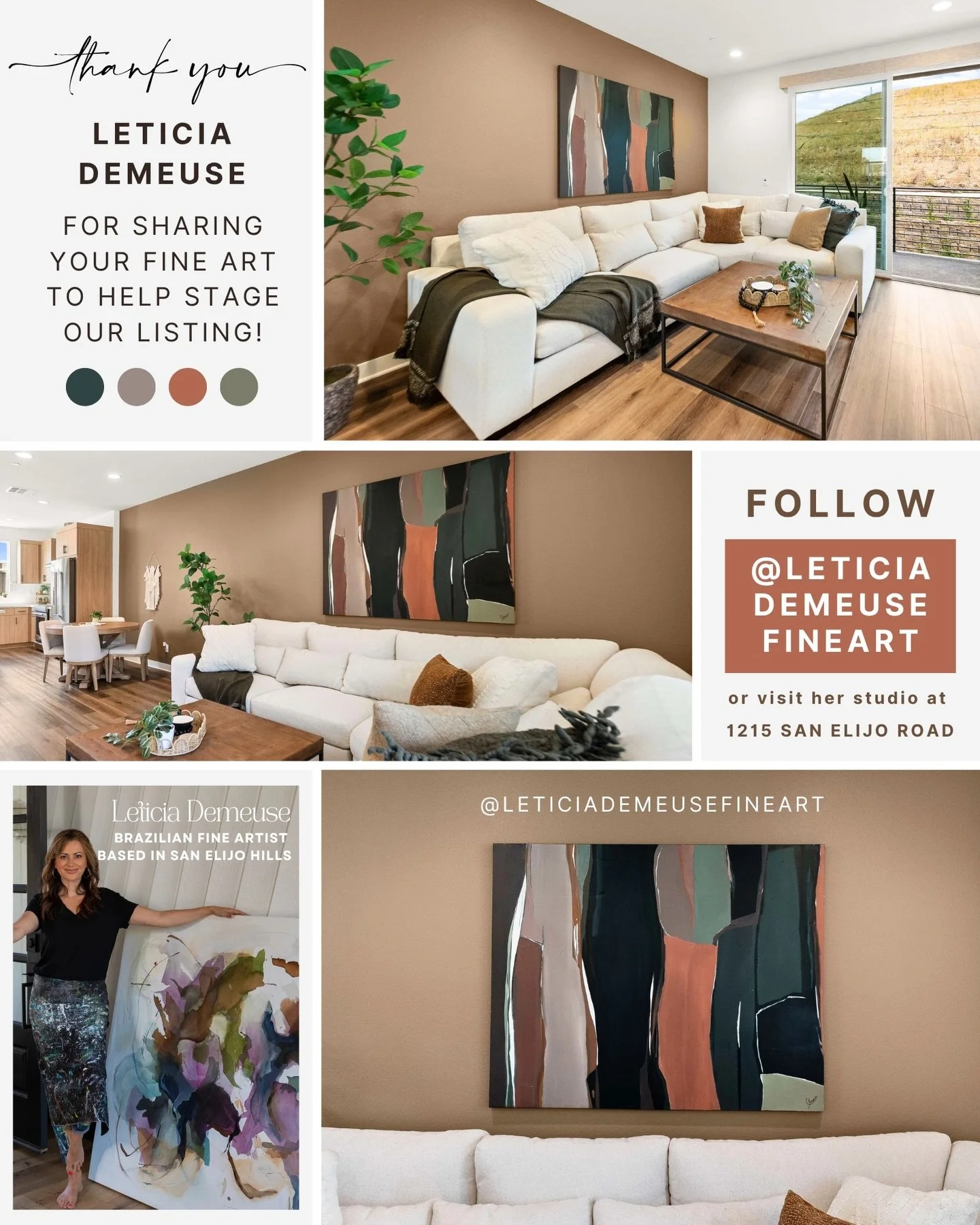 We&rsquo;re incredibly grateful to @leticiademeusefineart for trusting us with one of her beautiful original pieces to stage this home. The artwork added the perfect designer touch and helped bring the space to life, while also giving us the opportun