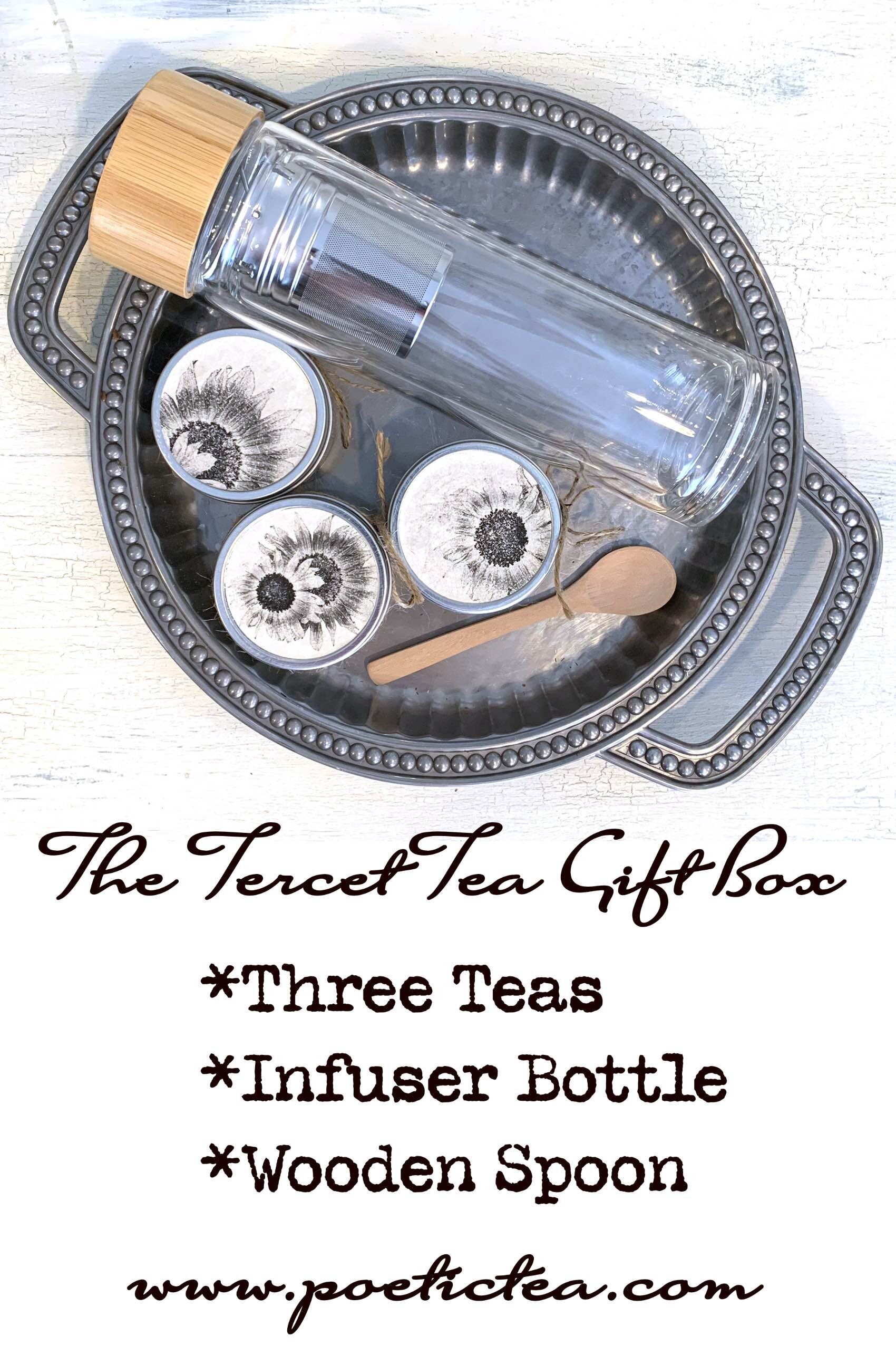 Tea Gift Set with Infuser Bottle and Three Loose Tea Tins