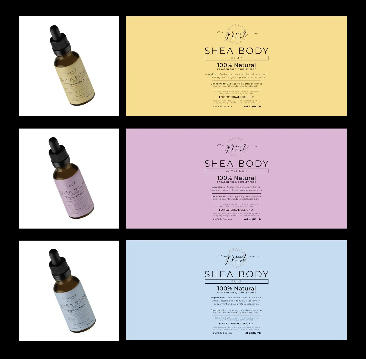 Nourish, Soothe, Revive 

Our Shea Body Oil Collection offers three luxurious blends: 
💛 Hemp&mdash;infused with moringa, mango, and grapefruit oils for ultra-nourishing hydration 
💜 Lavender&mdash;a soothing floral blend with lavender essential oi