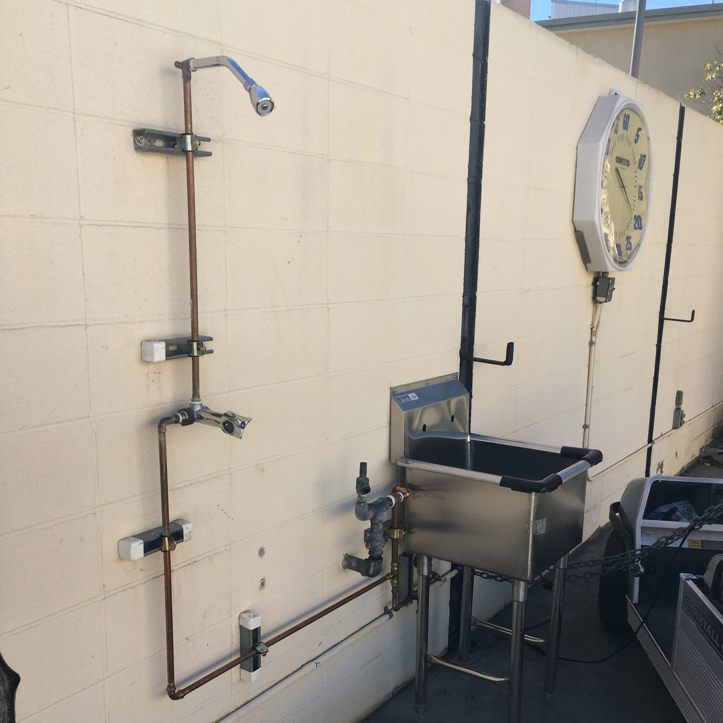 Outdoor shower on the pool deck