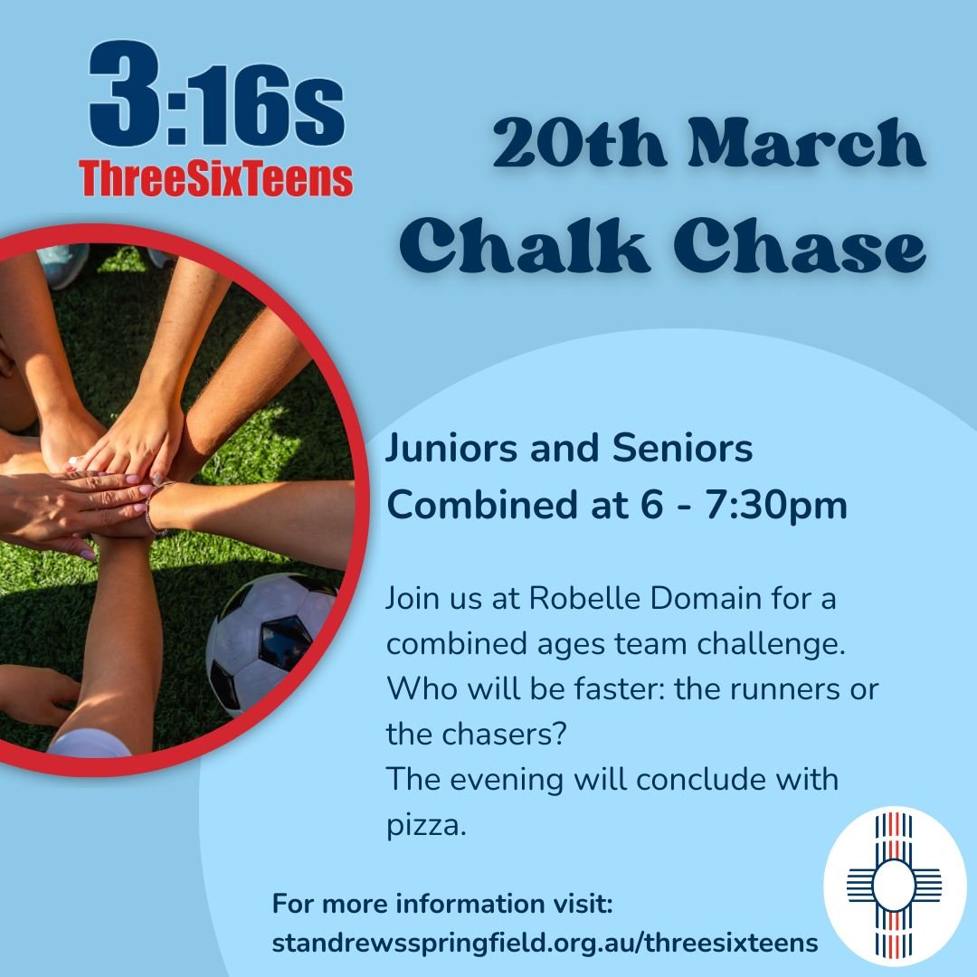 3:16s Term 1 Breakup! 🎉

To finish the term, we&rsquo;re heading offsite for a combined Juniors and Seniors scavenger hunt at Robelle Domain, Springfield.

Please wear suitable running shoes and bring a torch.
For more information, contact us at kid